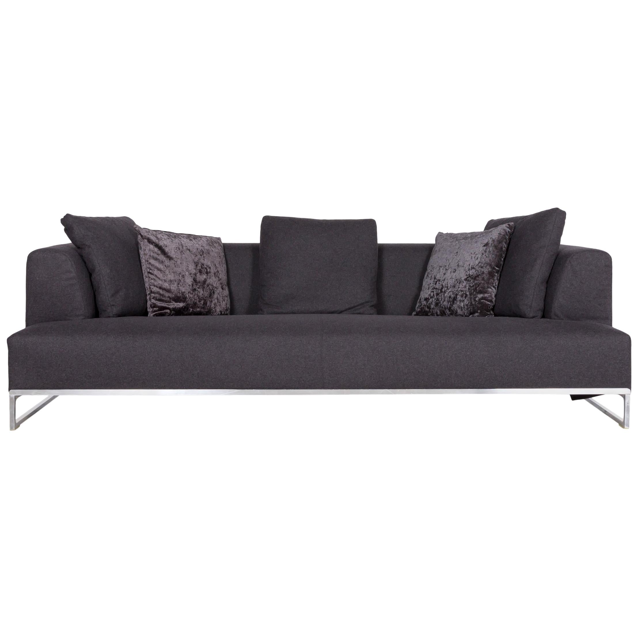 B&B Italia Solo Fabric Designer Sofa Three-Seat Couch Blue Anthracite Grey
