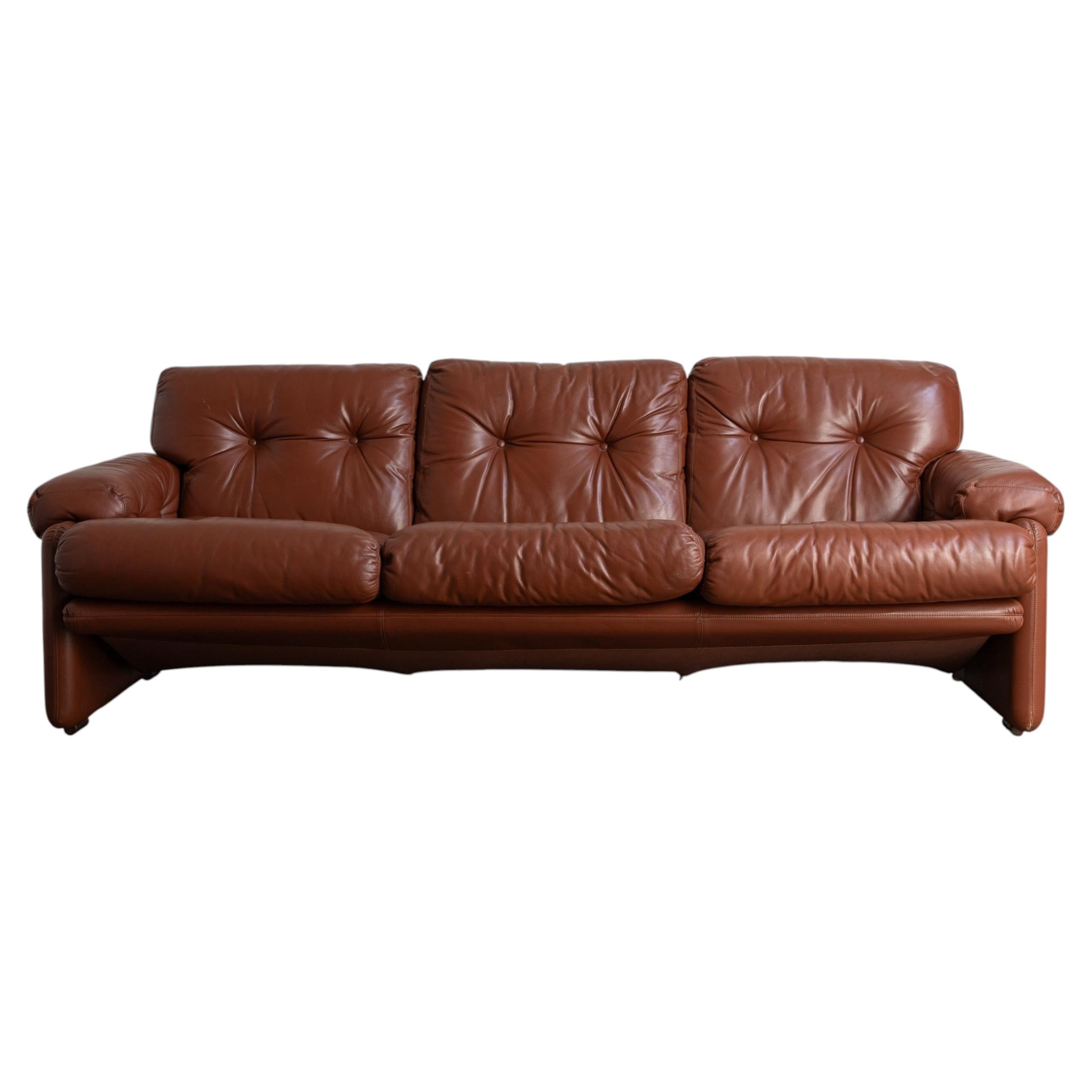 B&B Italia Tobia Scarpa Coronado Cognac Leather Sofa Made in Italy 1970s