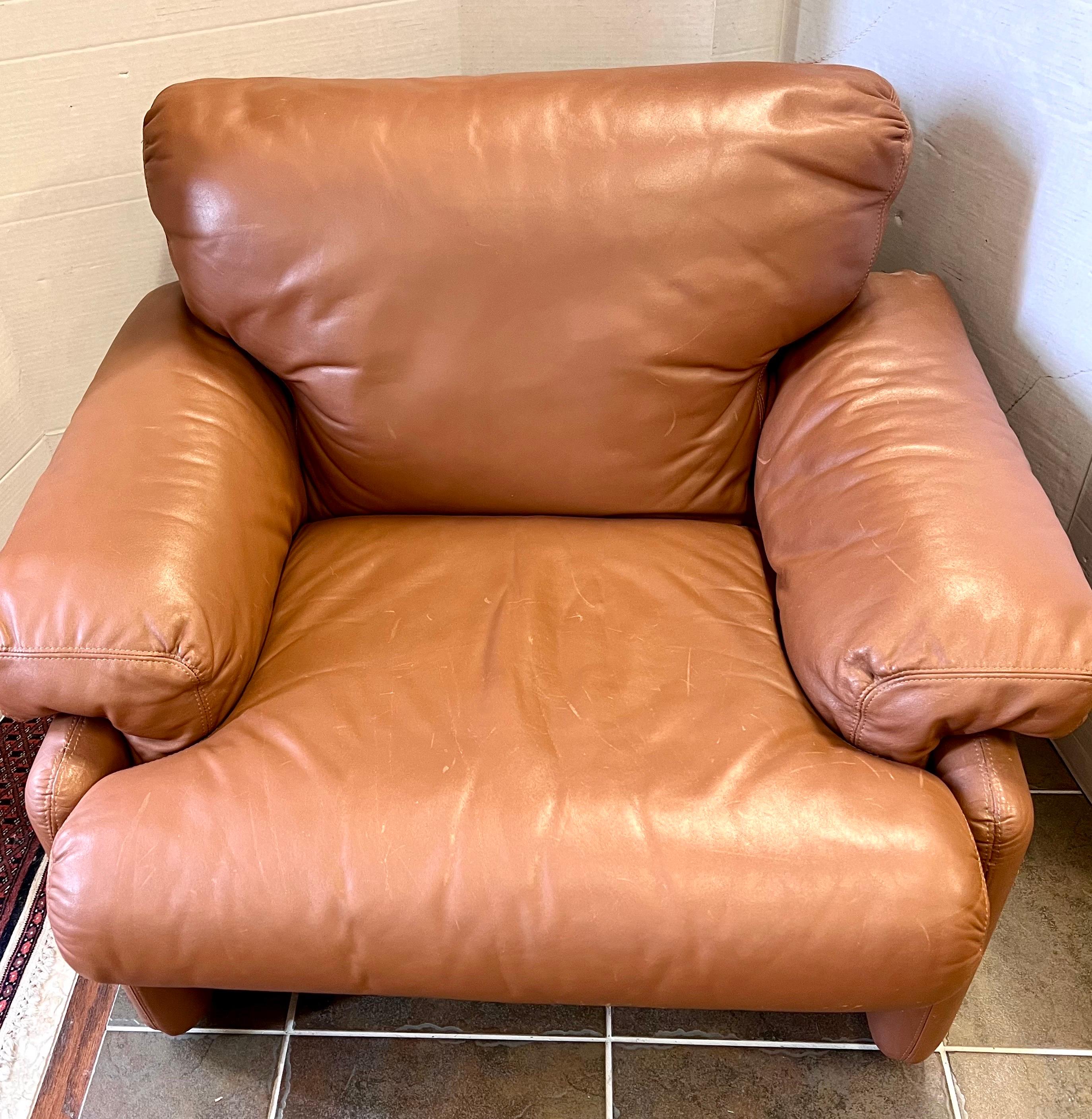 Mid-Century Modern B&B Italia Tobia Scarpa Coronado Lounge Chair in Light Brown Leather