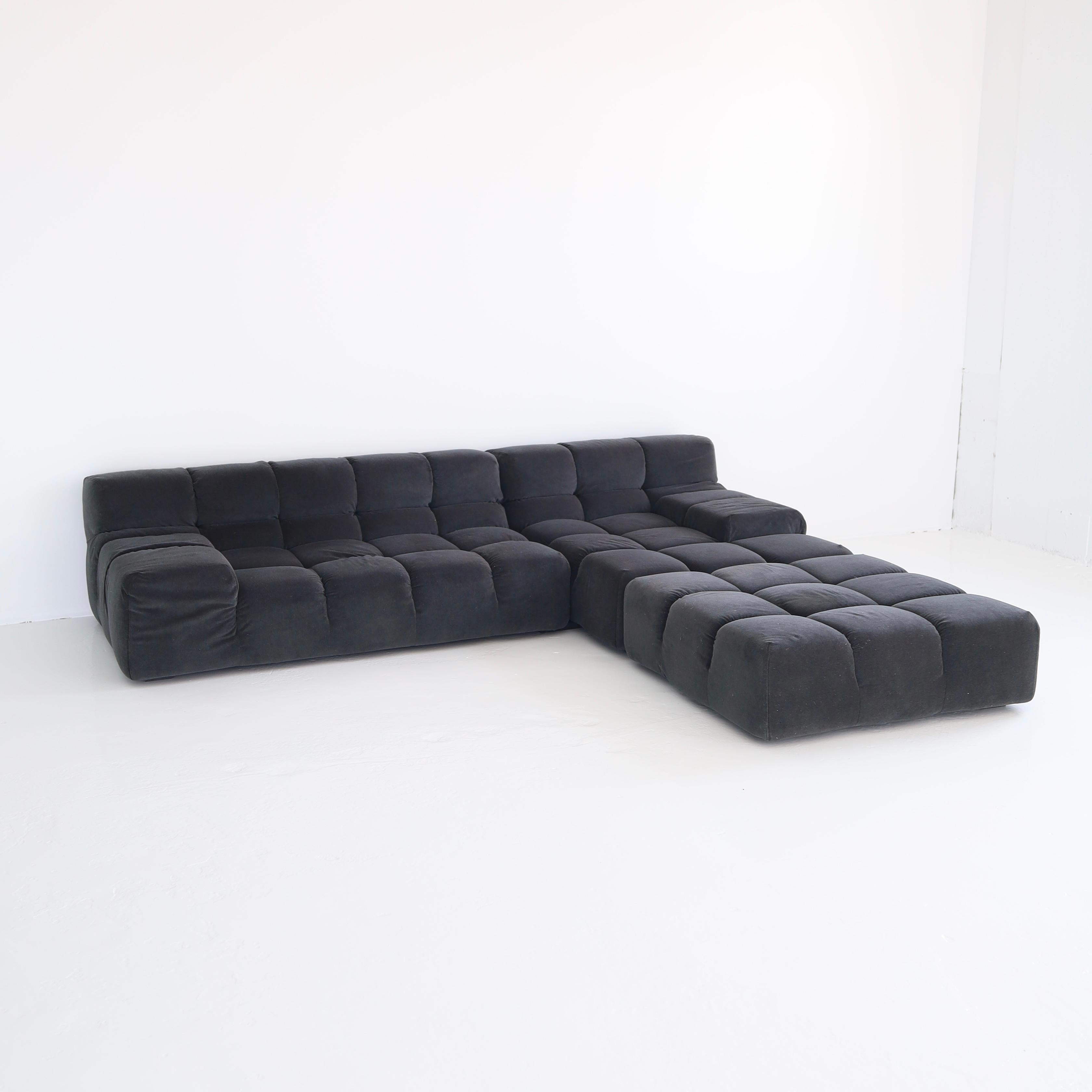 designed by Patricia Urquiola and upholstered in grey mohair - excellent condition with only minor wear from age and use. One leg is slightly broken and as a result no longer connects the middle piece but this sofa is heavy and that leg is not