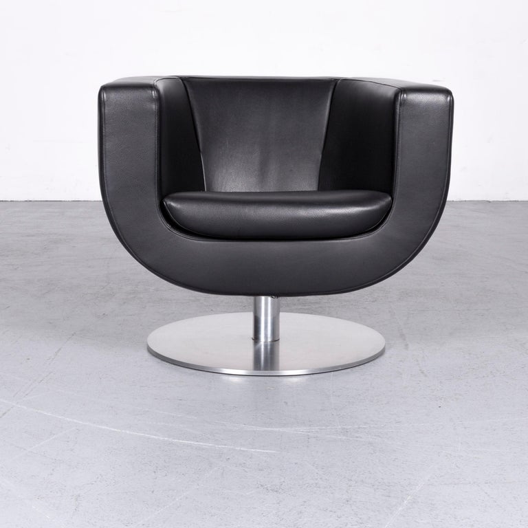 B&B Italia Tulip Designer Leather Armchair Black Chair at 1stDibs