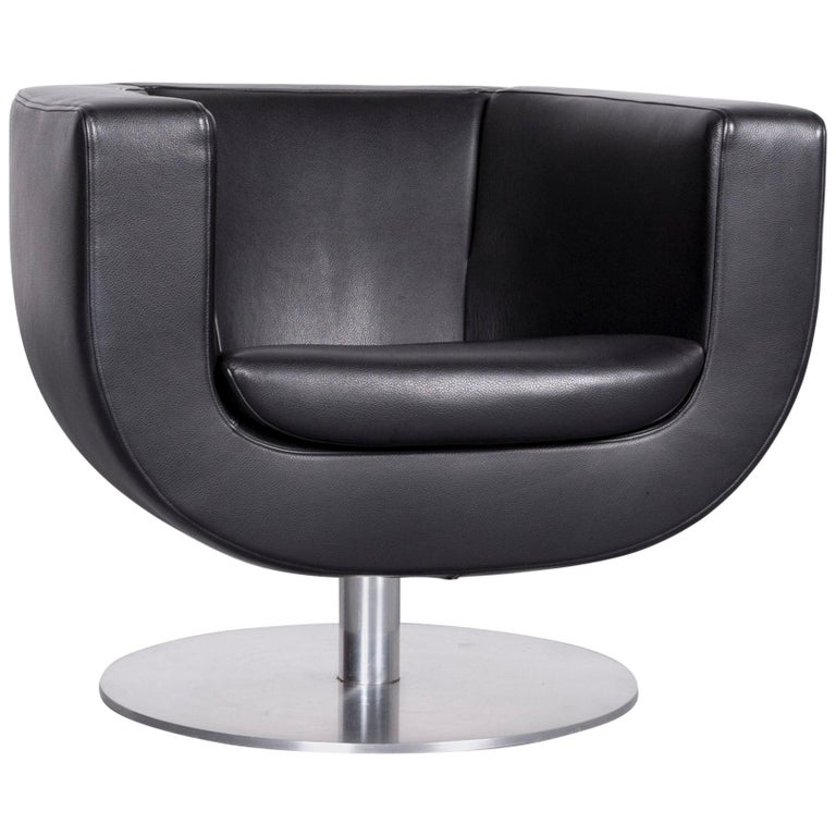 B&B Italia Tulip Designer Leather Armchair Black Chair at 1stDibs