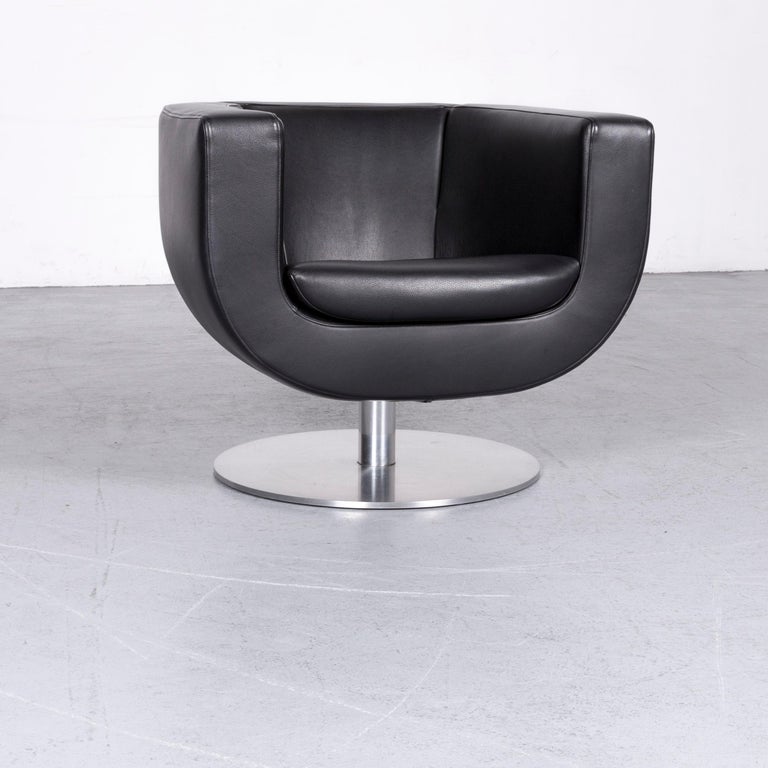 B&B Italia Tulip Designer Leather Armchair Set Black Chair at 1stDibs