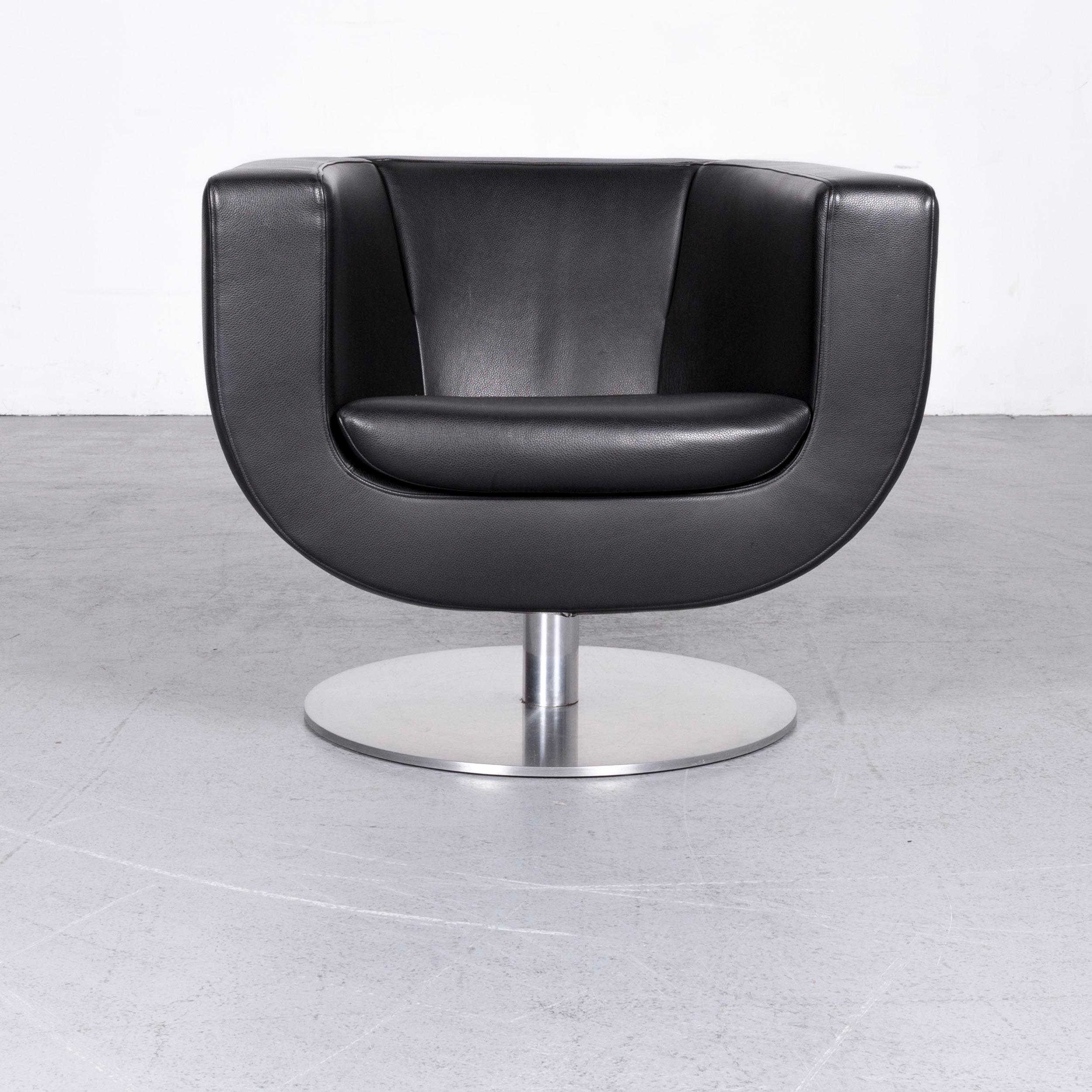 German B&B Italia Tulip Designer Leather Armchair Set Black Chair 