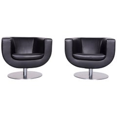 B&B Italia Tulip Designer Leather Armchair Set Black Chair 