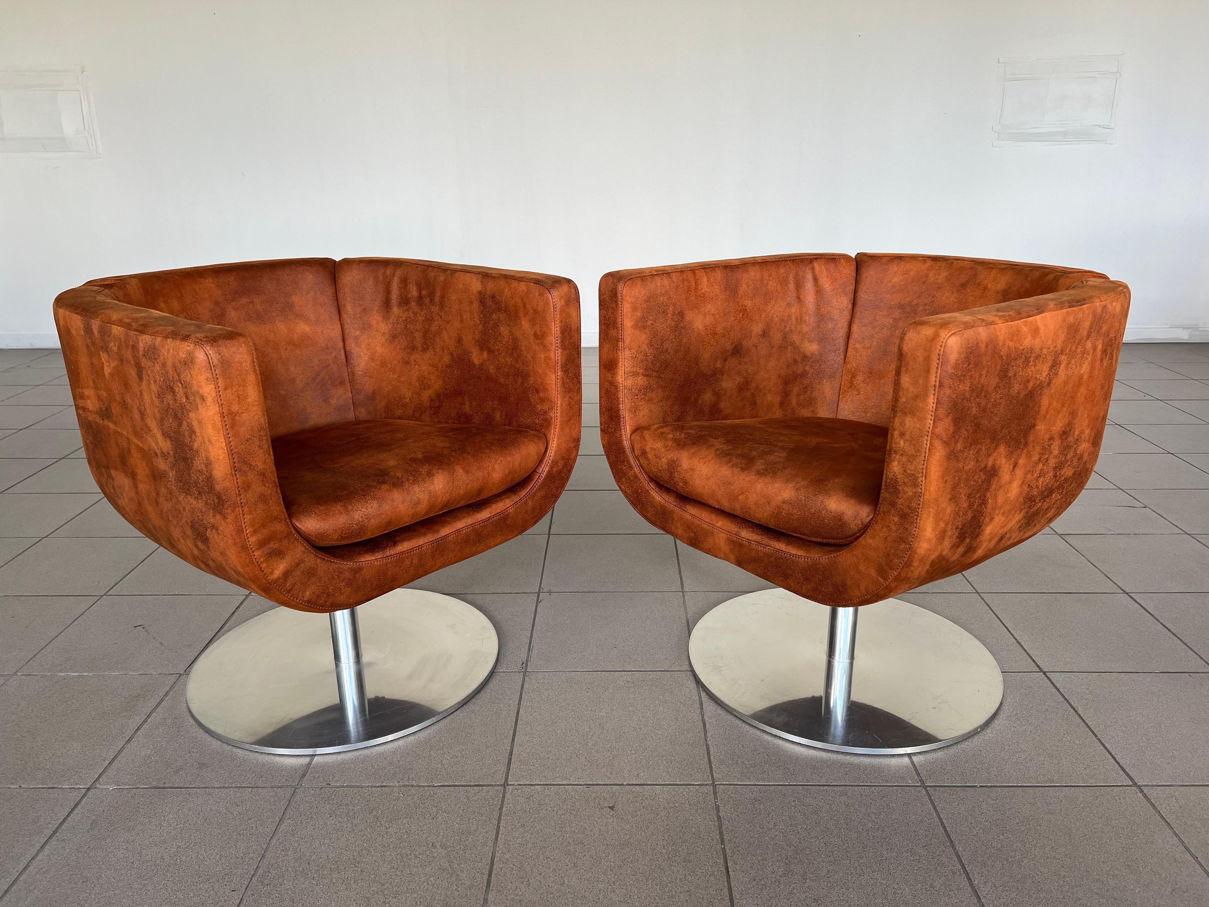Aluminium B&B Italia Tulip Model 360 Degrees Rotatable Brown Armchairs by Jeffrey Bernett 