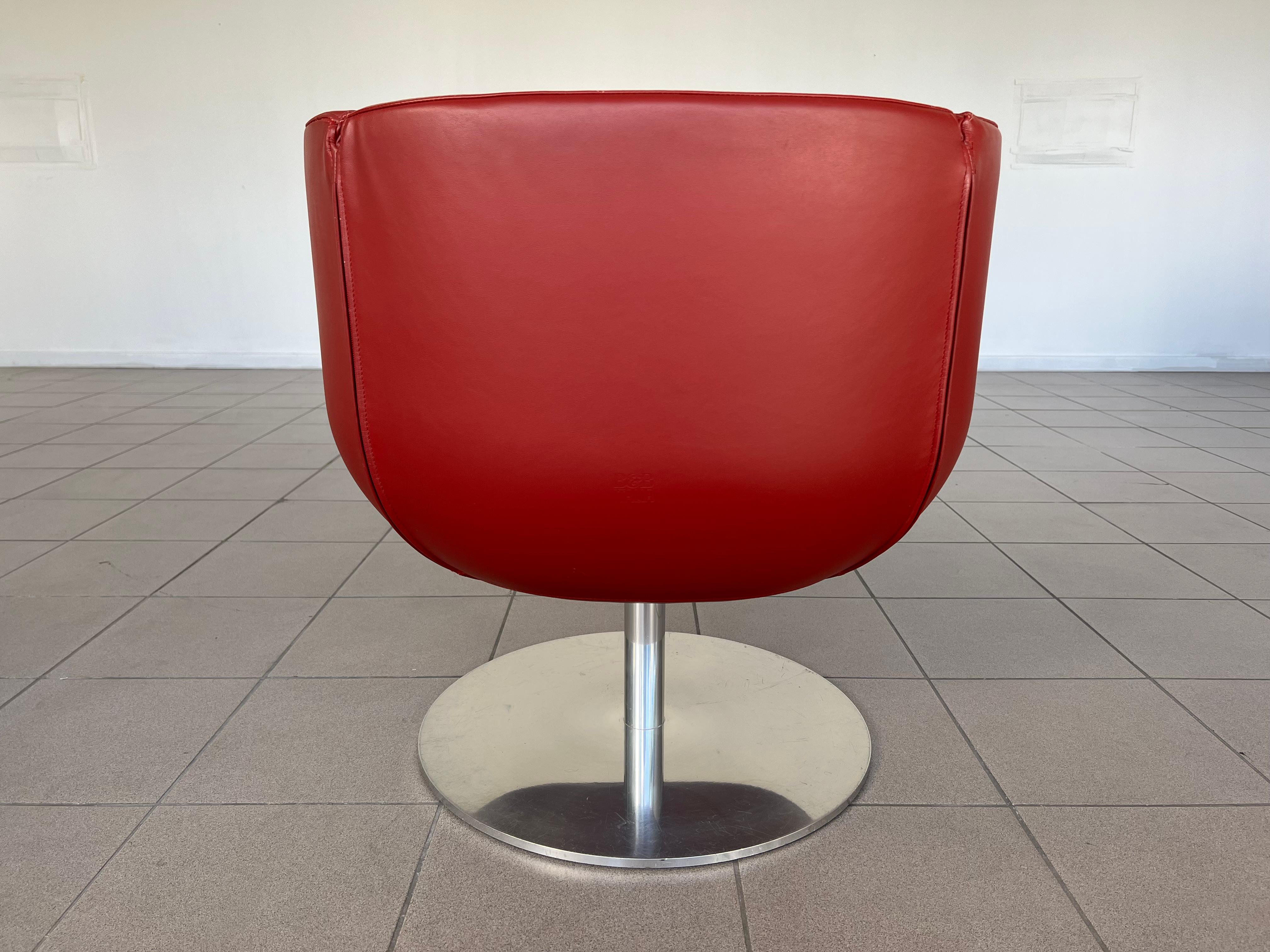 B&B Italia Tulip Model Red Leather Armchairs by Jeffrey Bernett 3