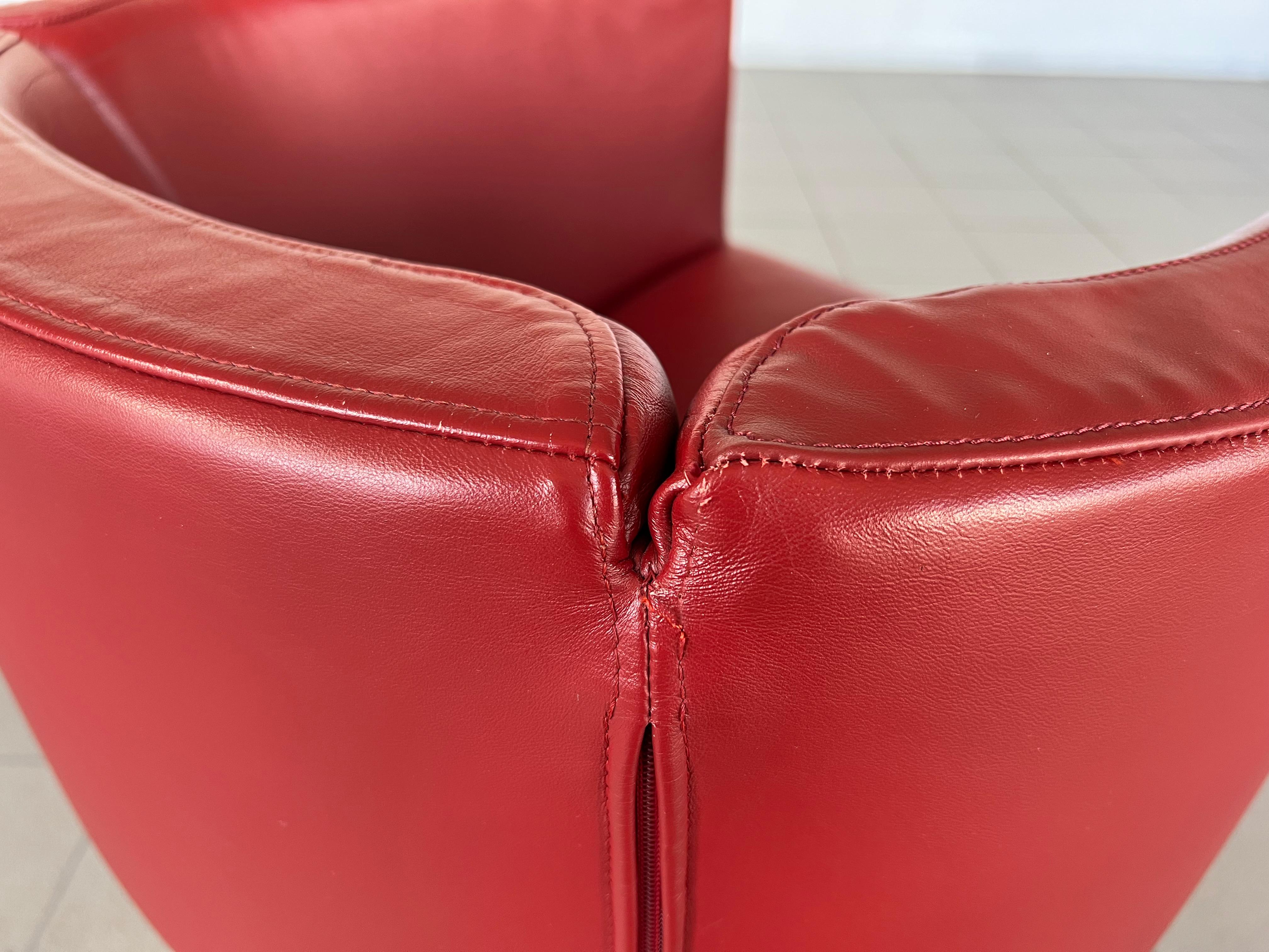 B&B Italia Tulip Model Red Leather Armchairs by Jeffrey Bernett 4