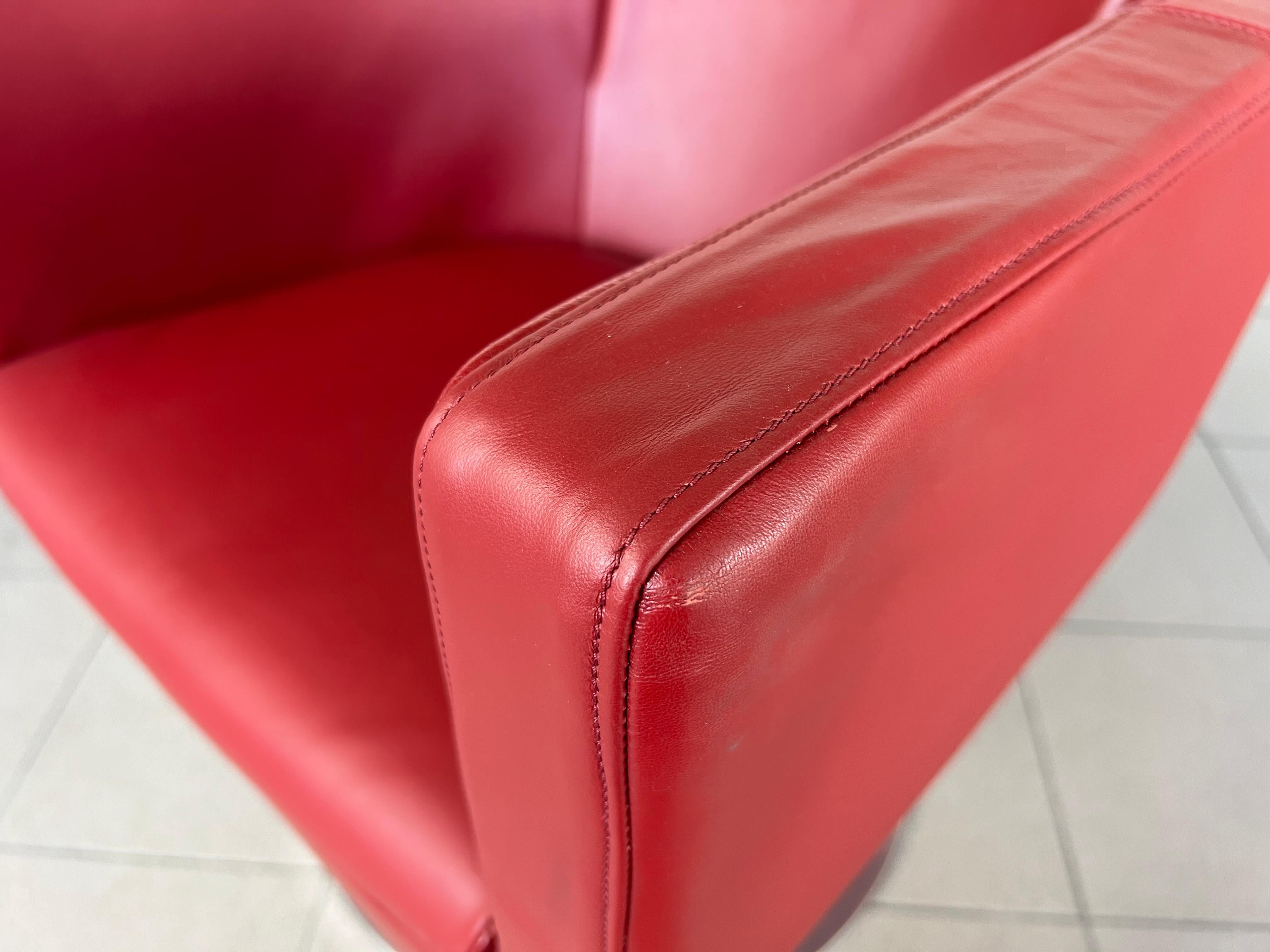 B&B Italia Tulip Model Red Leather Armchairs by Jeffrey Bernett  6