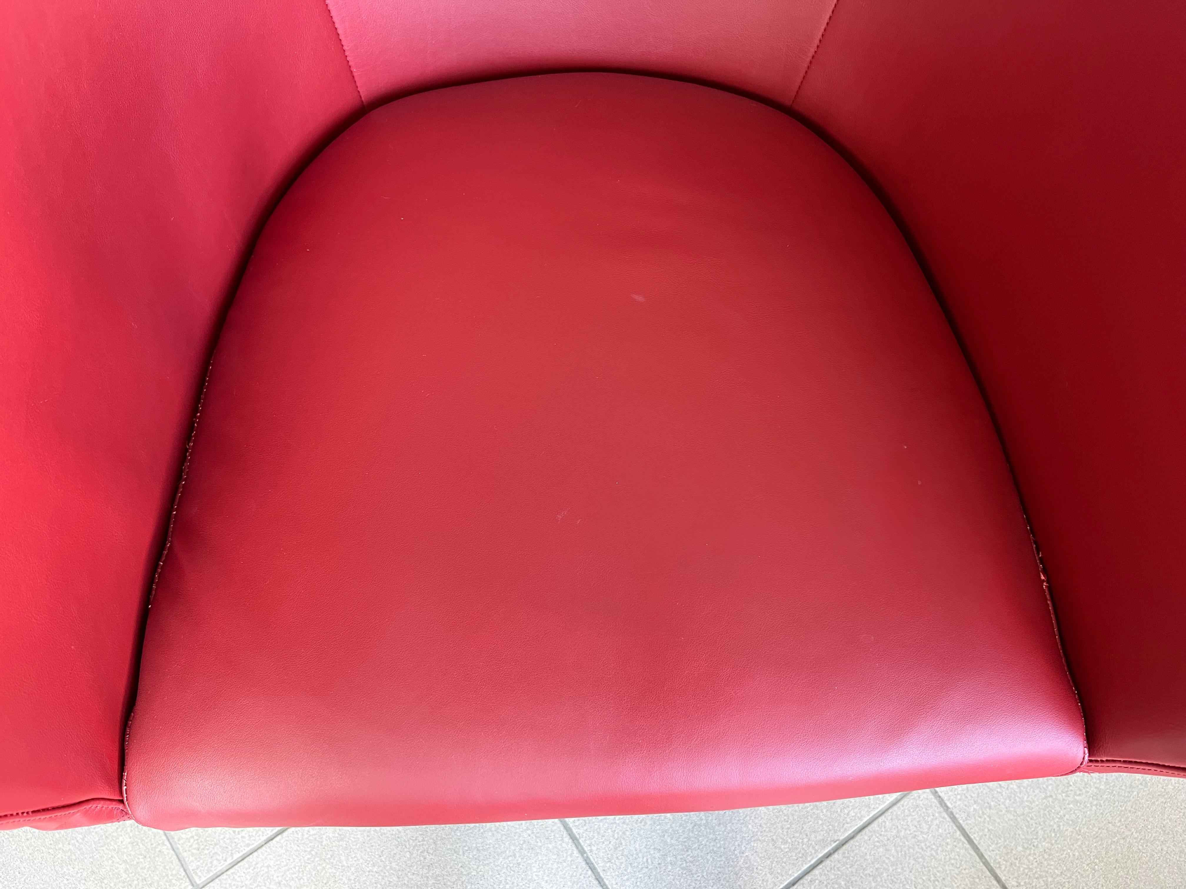 B&B Italia Tulip Model Red Leather Armchairs by Jeffrey Bernett 8