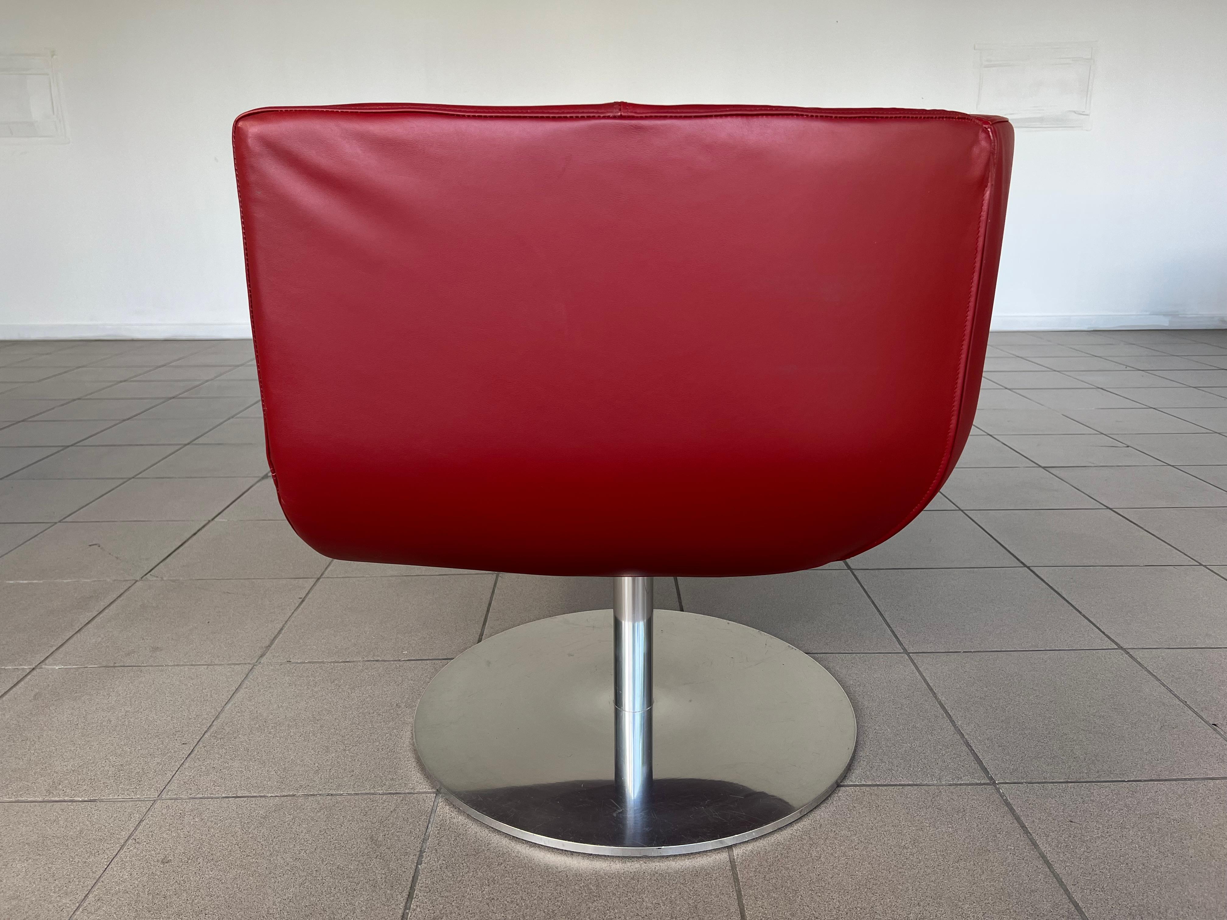 B&B Italia Tulip Model Red Leather Armchairs by Jeffrey Bernett  2