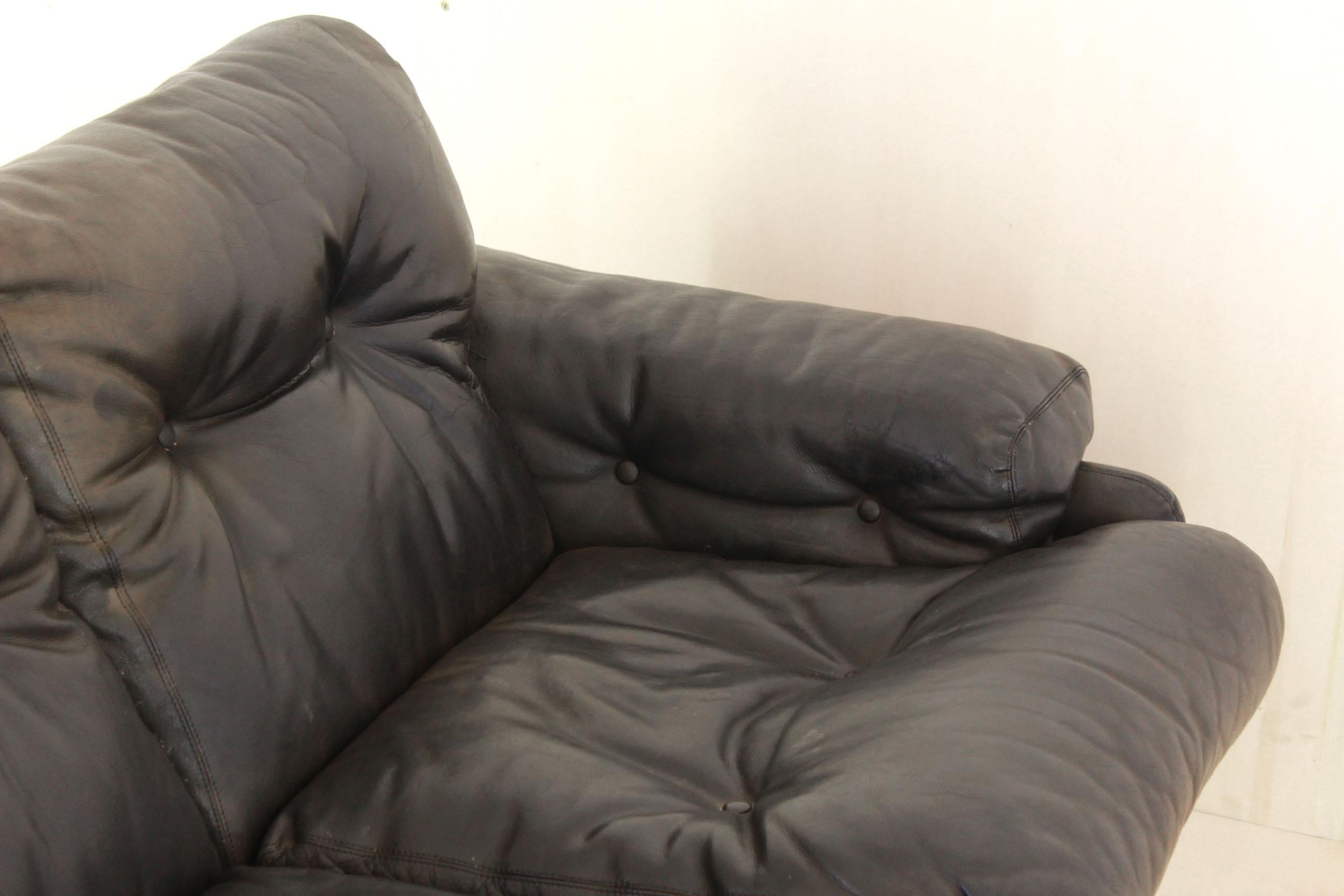 Italian Vintage Leather Sofa by B&B Italia by Afra & Tobia Scarpa Designers For Sale