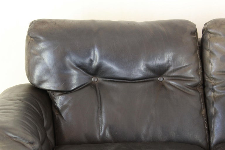 Vintage Leather Sofa By B Italia, Silver Paint Leather Couch