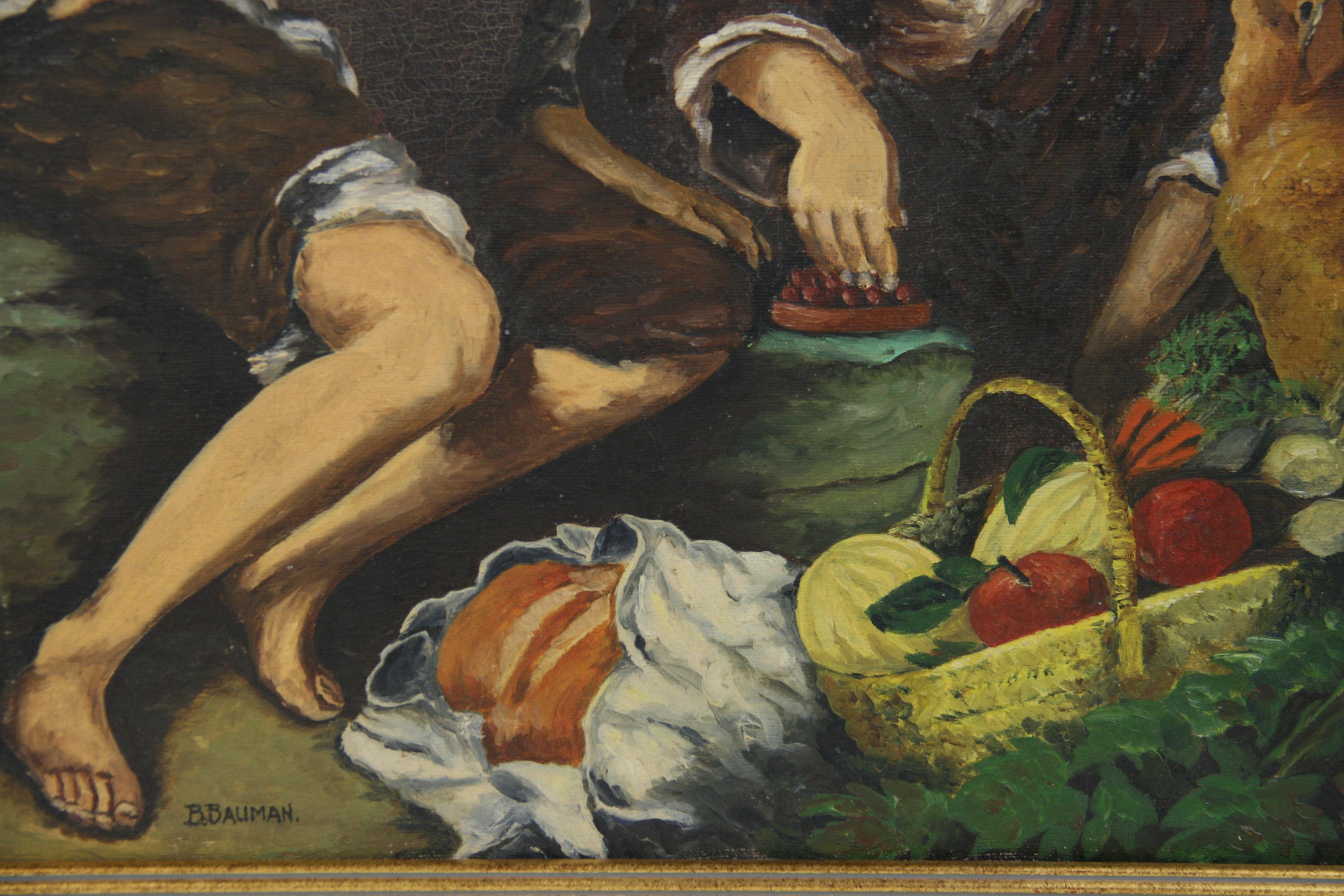 5-3756 Peinture à l'huile sur toile représentant des garçons italiens en train de festoyer
non encadré