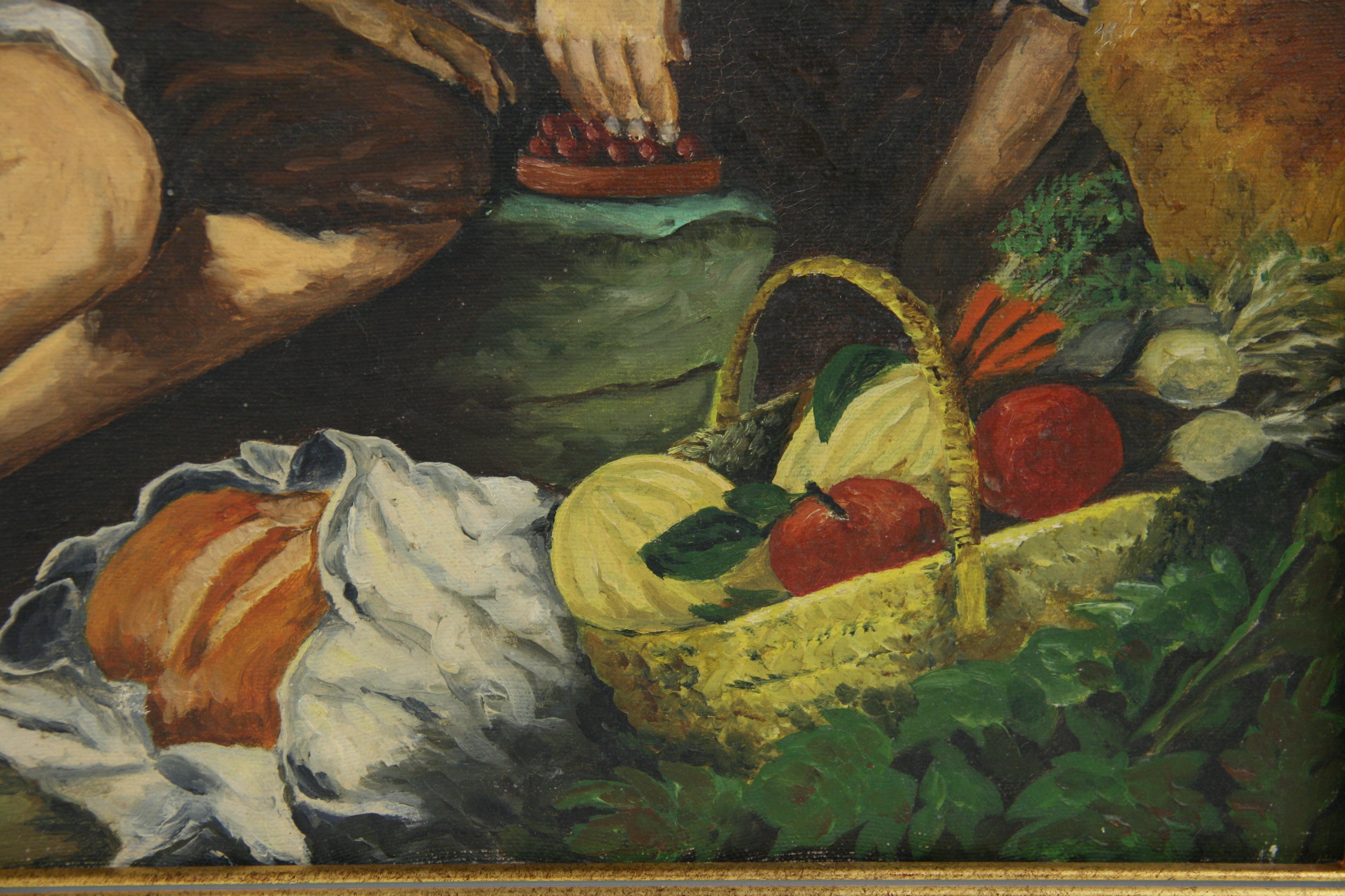 Jeunes garçons italiens avec chien Figurative  Peinture à l'huile des années 1920 en vente 2