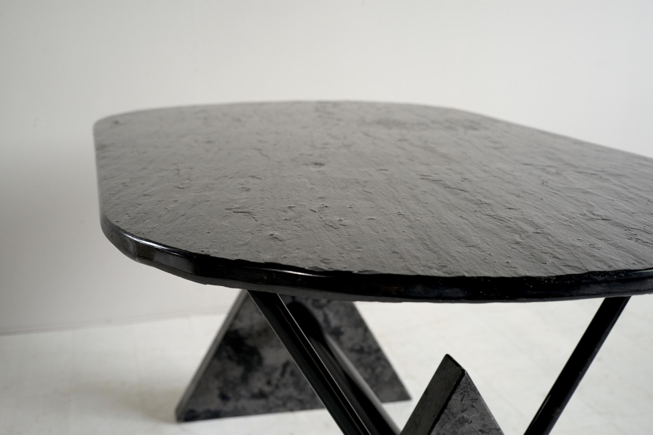 Metal BBB Bonacina, Rare Theo table in marble and slate, Italy 1980