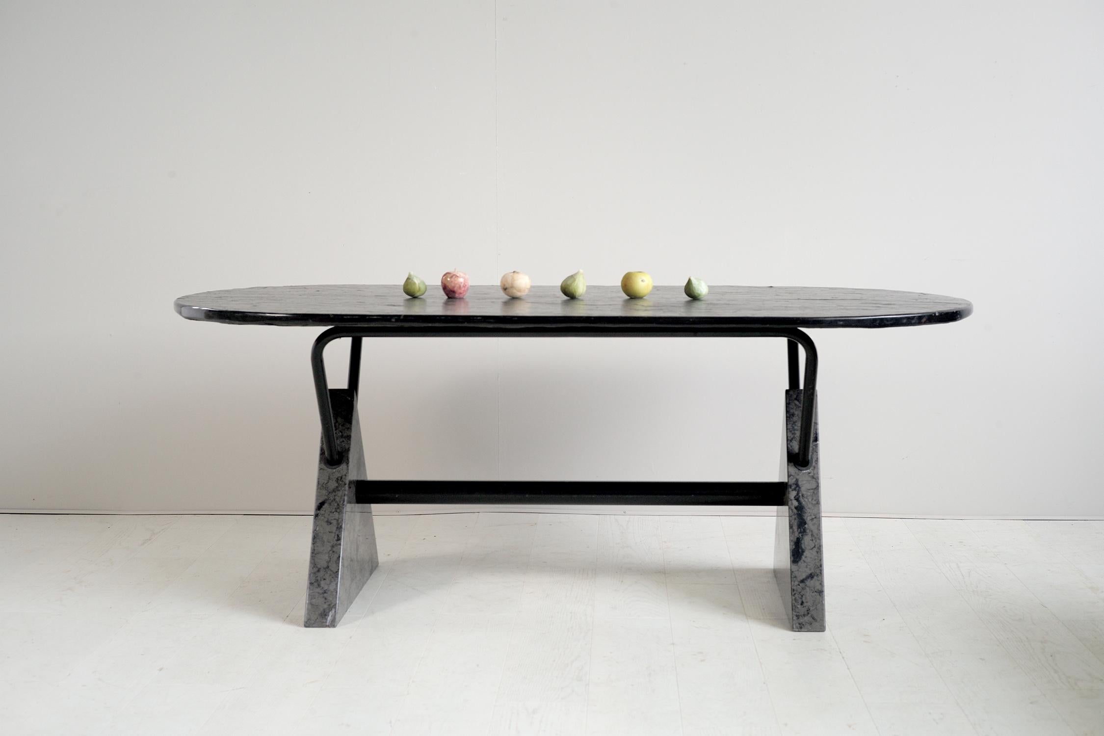 BBB Bonacina, Rare Theo table in marble and slate, Italy 1980 1