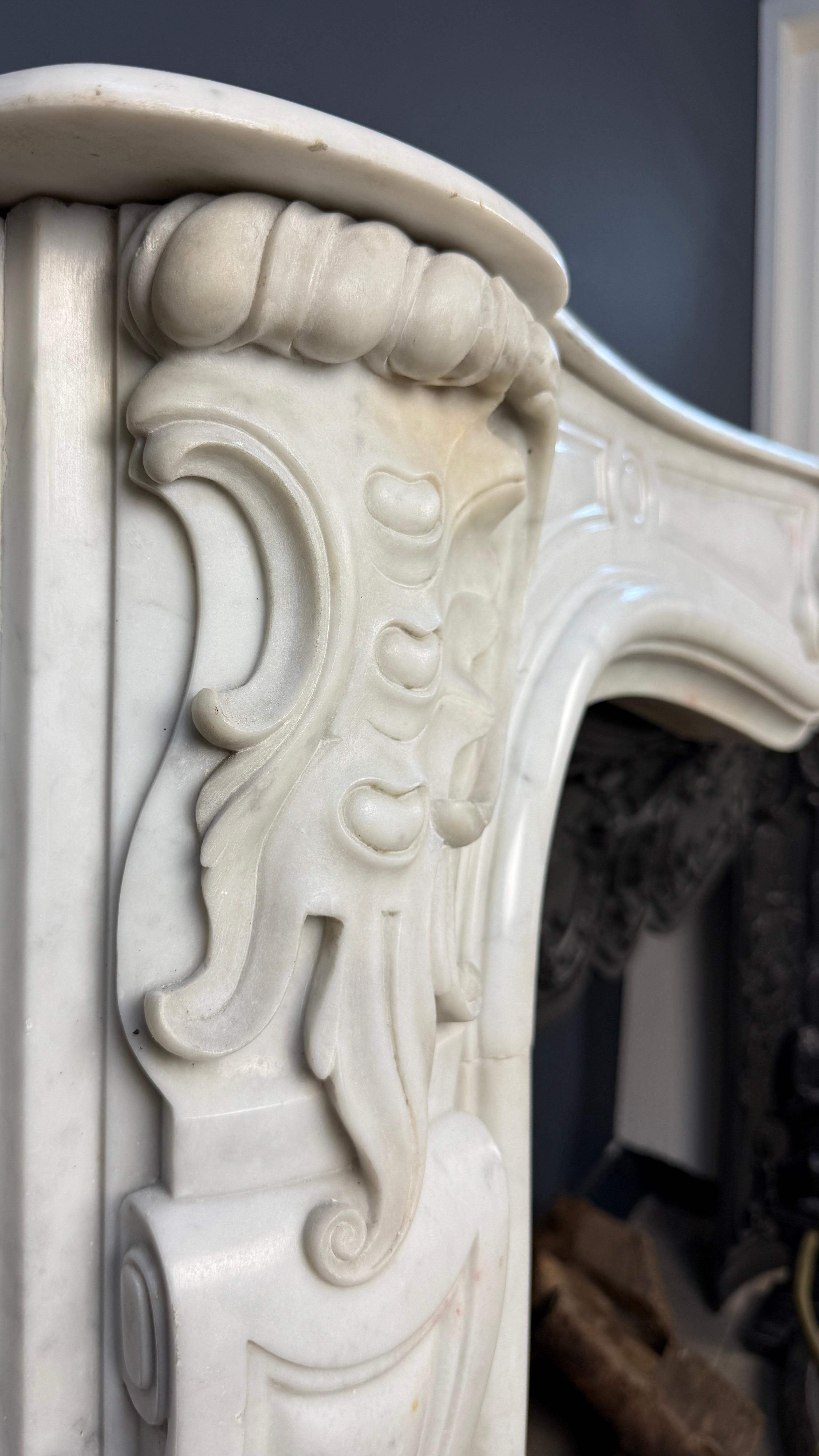 Hand-Carved BBeautiful Rich Antique Front Fireplace Surround in Rococo Style For Sale