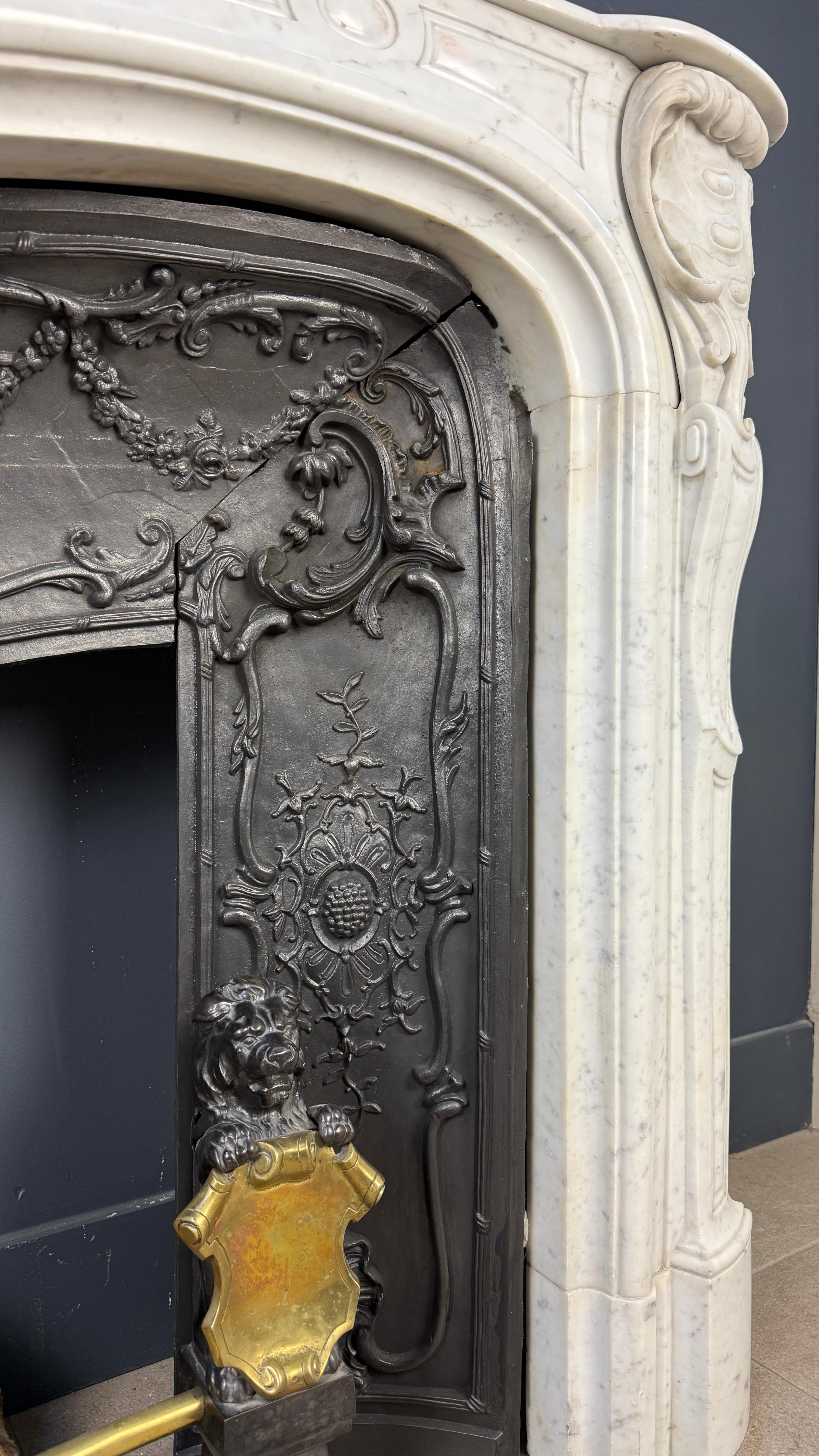 Marble BBeautiful Rich Antique Front Fireplace Surround in Rococo Style For Sale