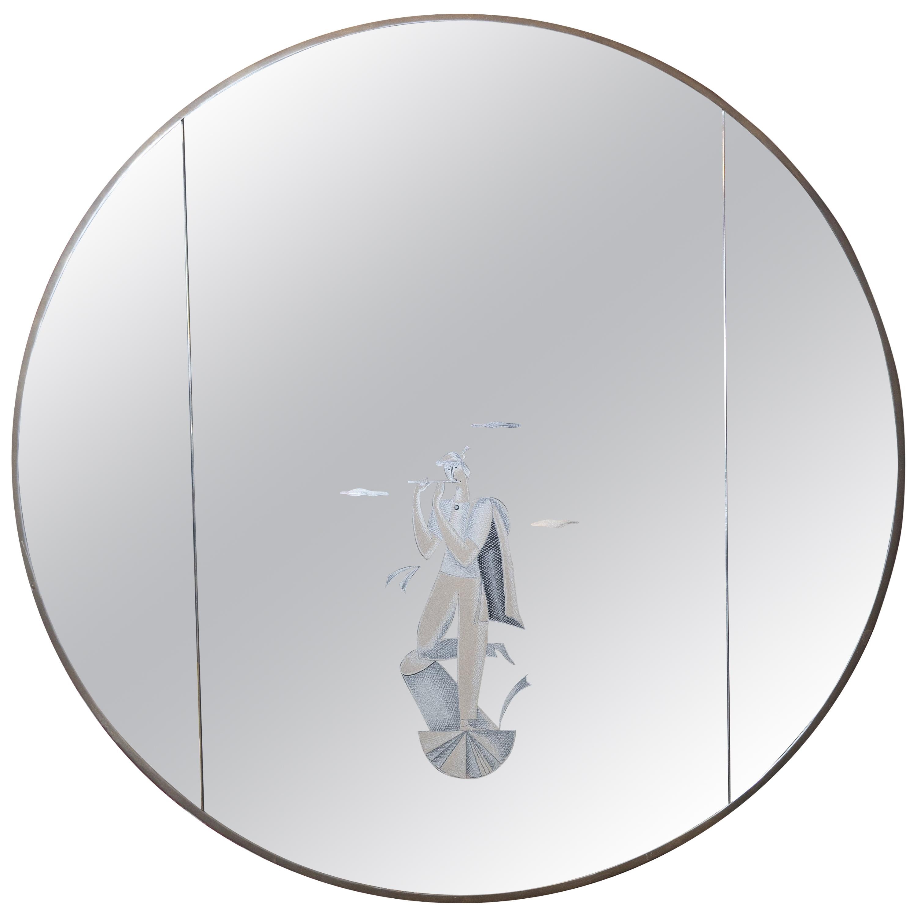 BBPR Architects' Studio, Round Serigraphed Mirror, Made in Italy, circa 1960