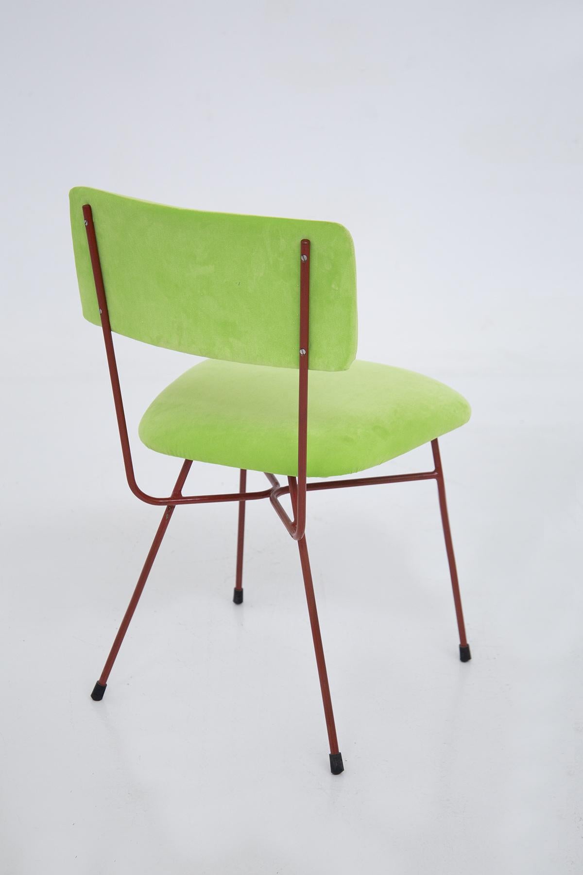 Italian Bbpr Chairs Set of Six in Velvet Green and Red For Sale