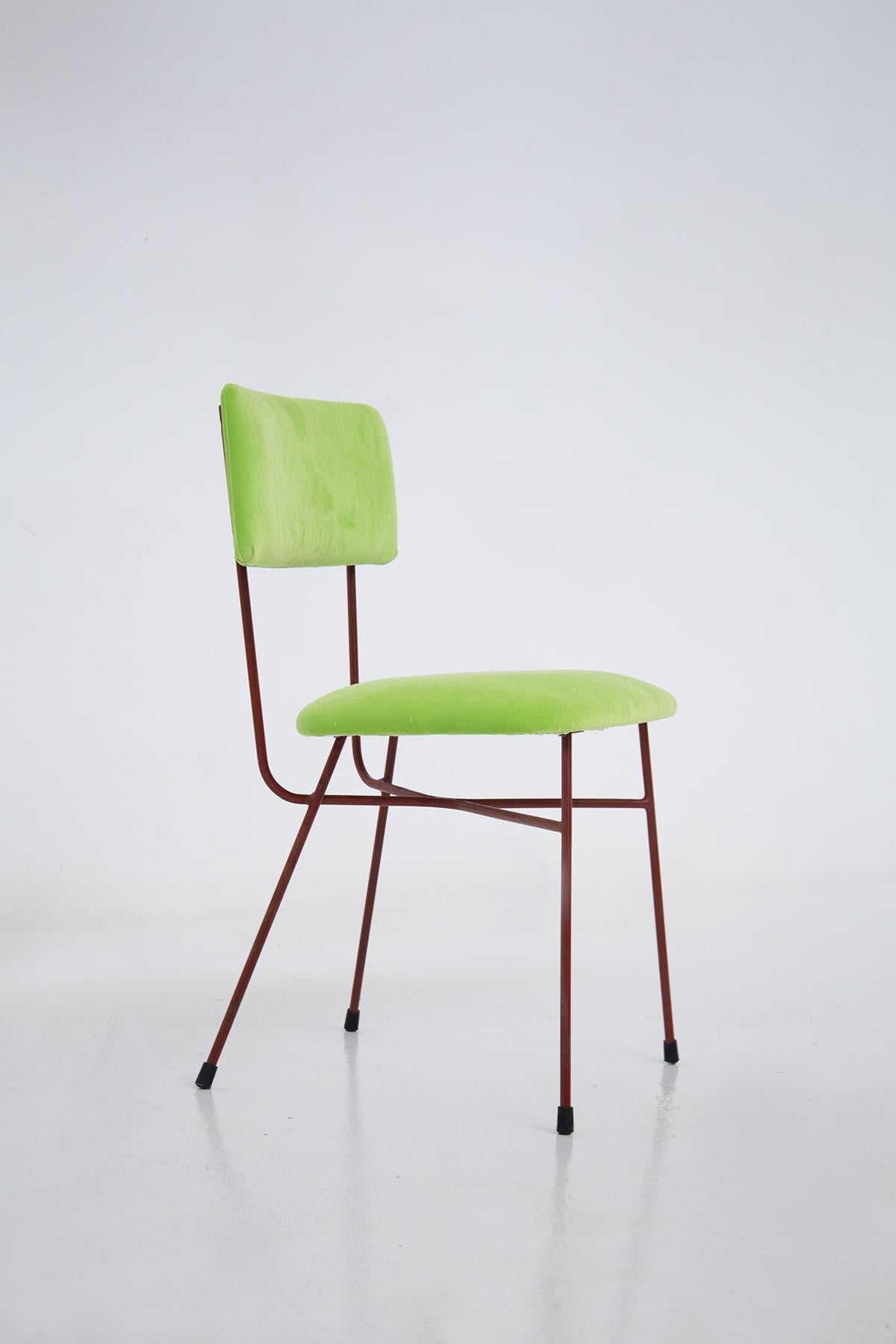 Velours Ensemble de six chaises Bbpr en velours vert et rouge en vente