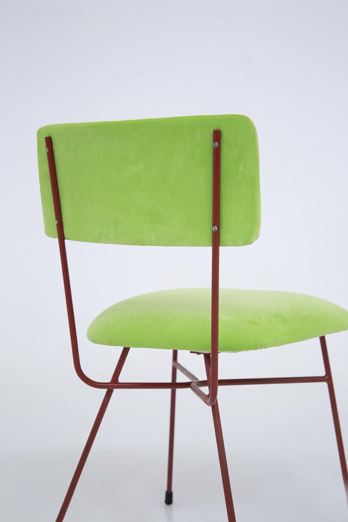 Ensemble de six chaises Bbpr en velours vert et rouge en vente 1