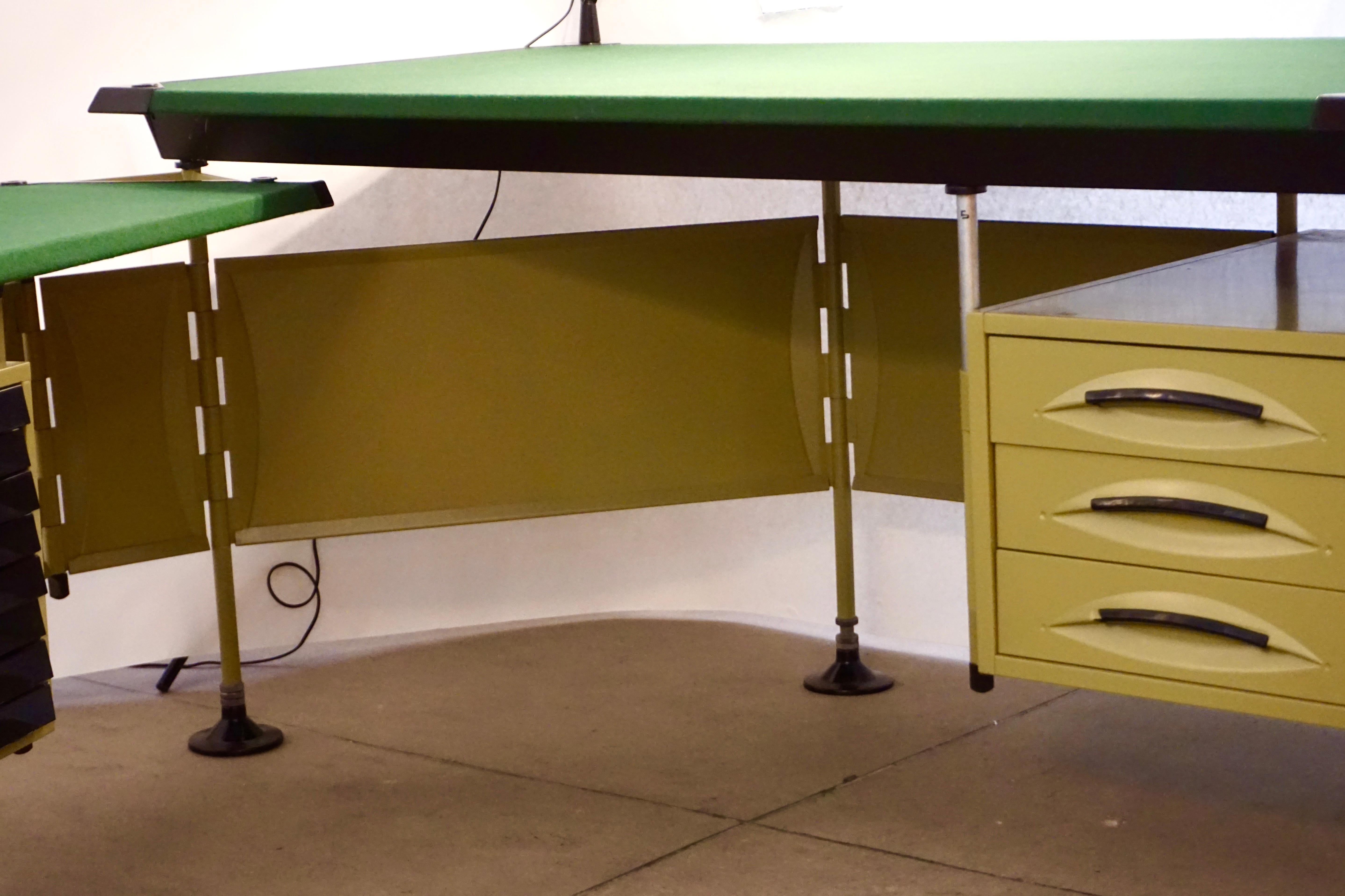 Metal BBPR for Olivetti 1960 Green Modernist Desk with Black Accents and Side Bureau