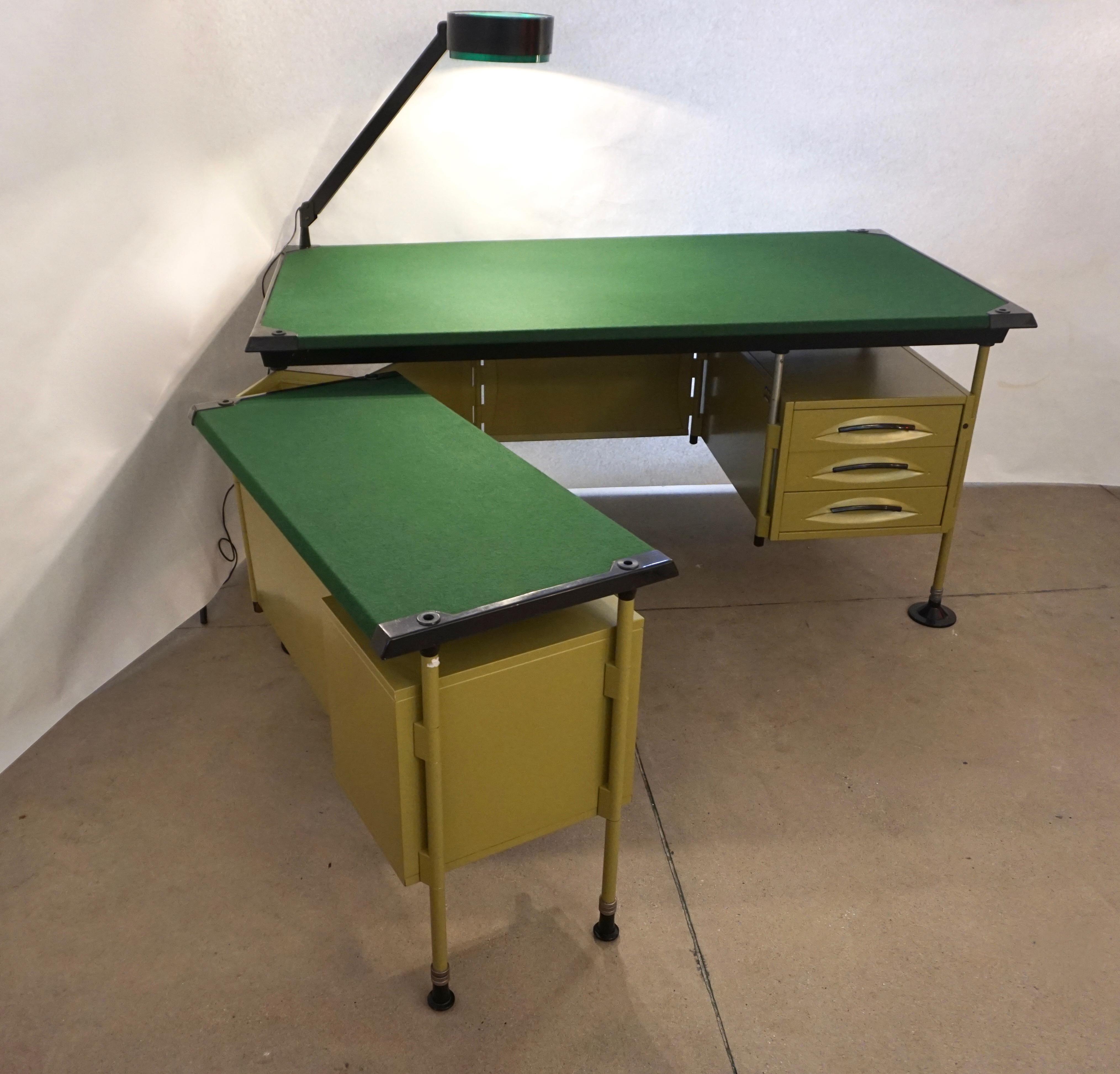 BBPR for Olivetti 1960 Green Modernist Desk with Black Accents and Side Bureau 3