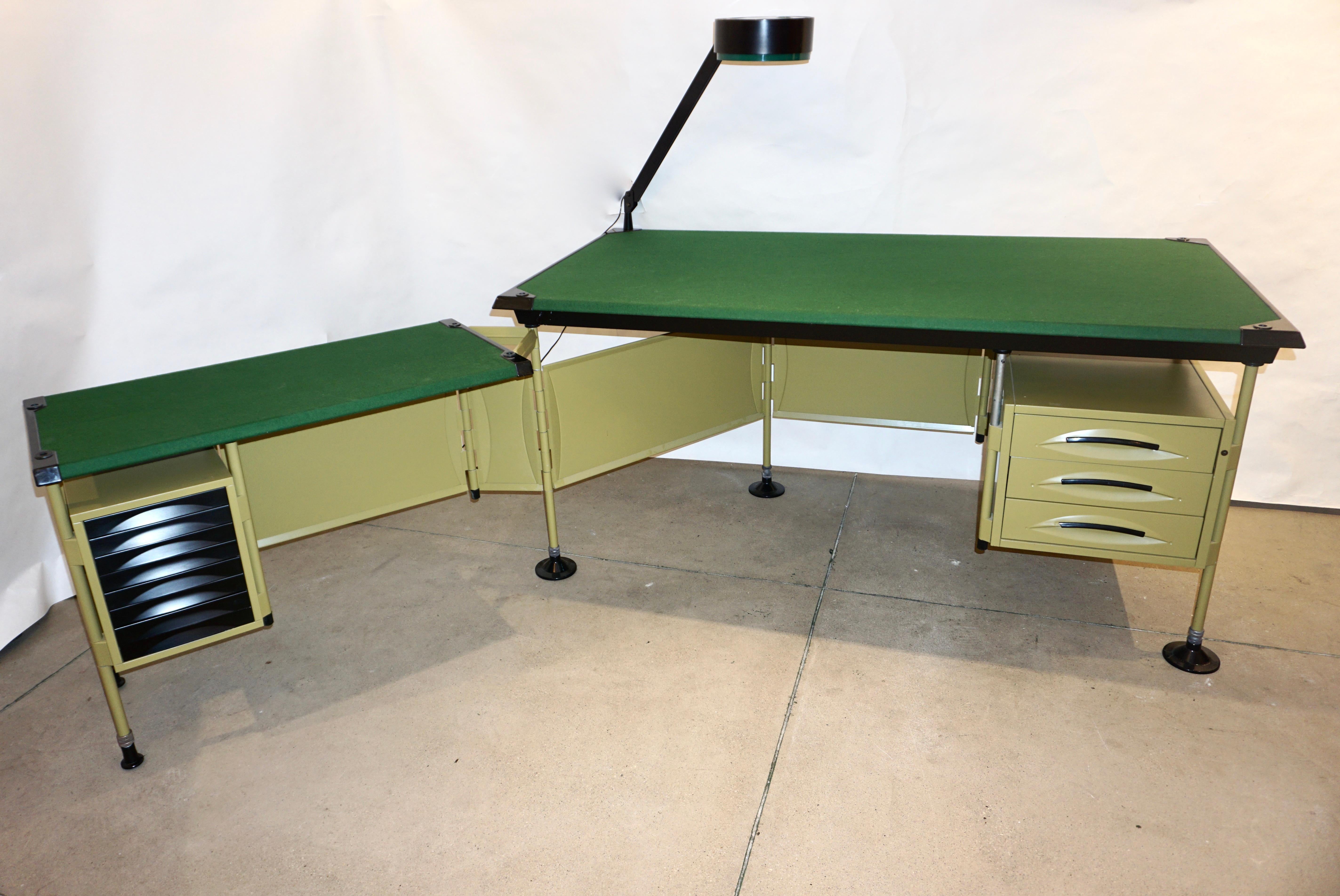 BBPR for Olivetti 1960 Green Modernist Desk with Black Accents and Side Bureau 5