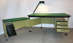 BBPR para Olivetti Escritorio Modernista Verde 1960 con Detalles Negros y Mesa Auxiliar