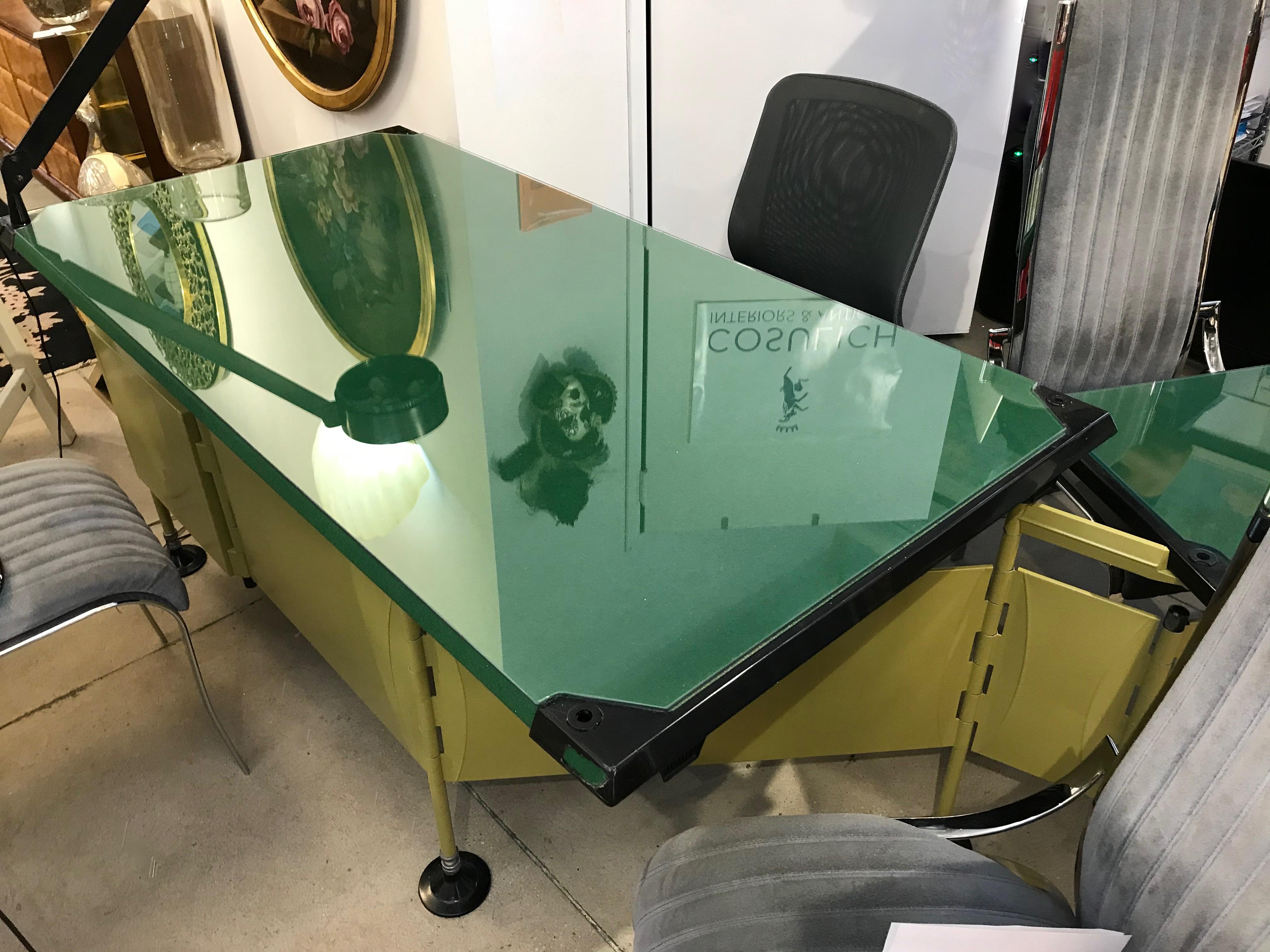 Mid-Century Modern BBPR for Olivetti 1960 Green Modernist Desk with Black Accents and Side Bureau