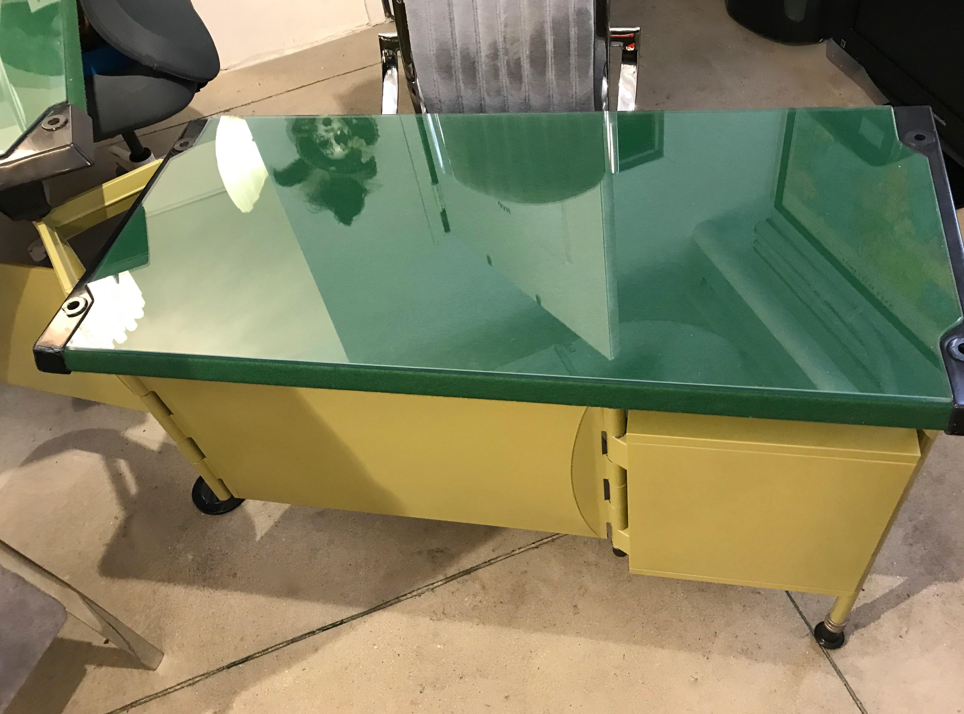 Italian BBPR for Olivetti 1960 Green Modernist Desk with Black Accents and Side Bureau