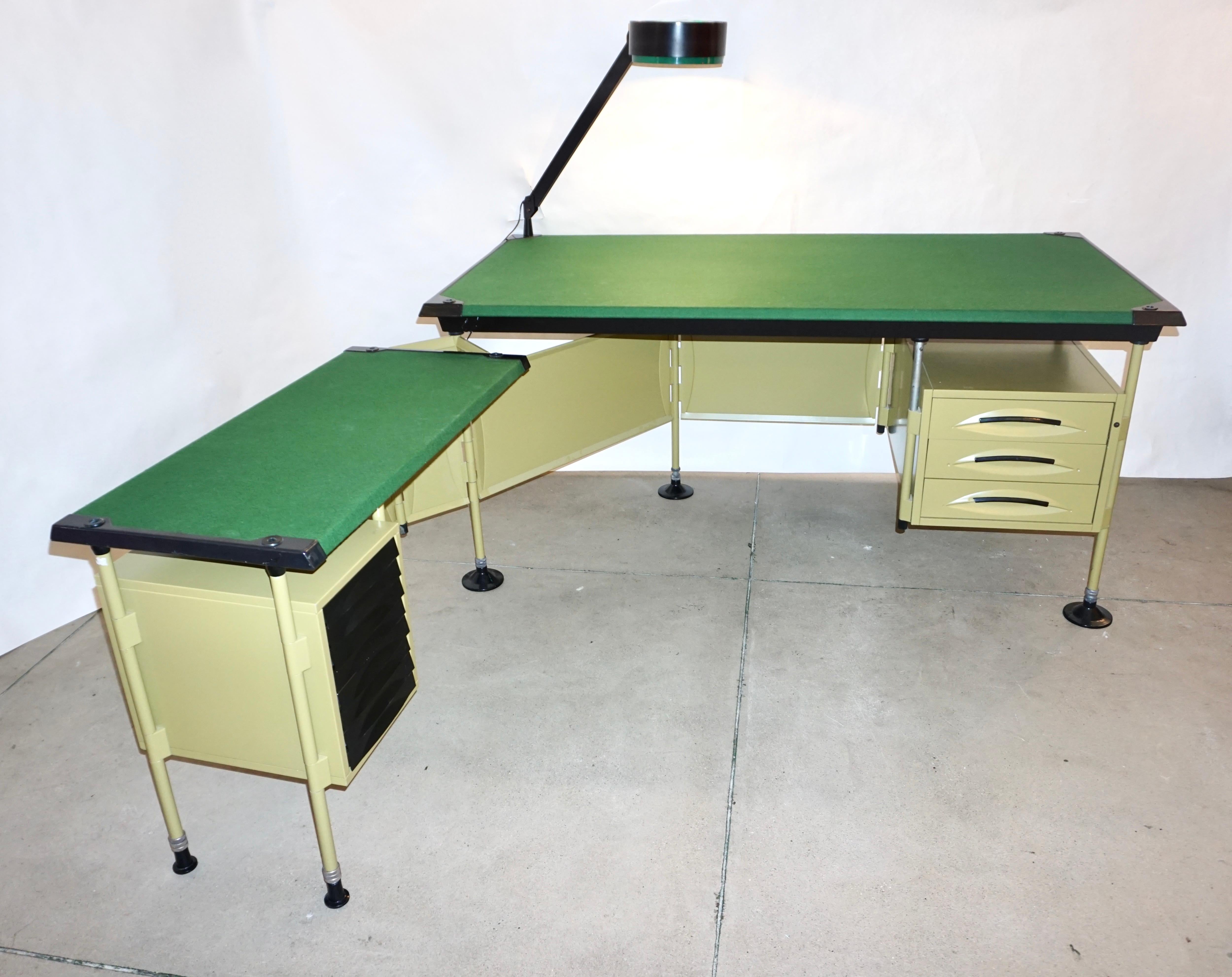 20th Century BBPR for Olivetti 1960 Green Modernist Desk with Black Accents and Side Bureau