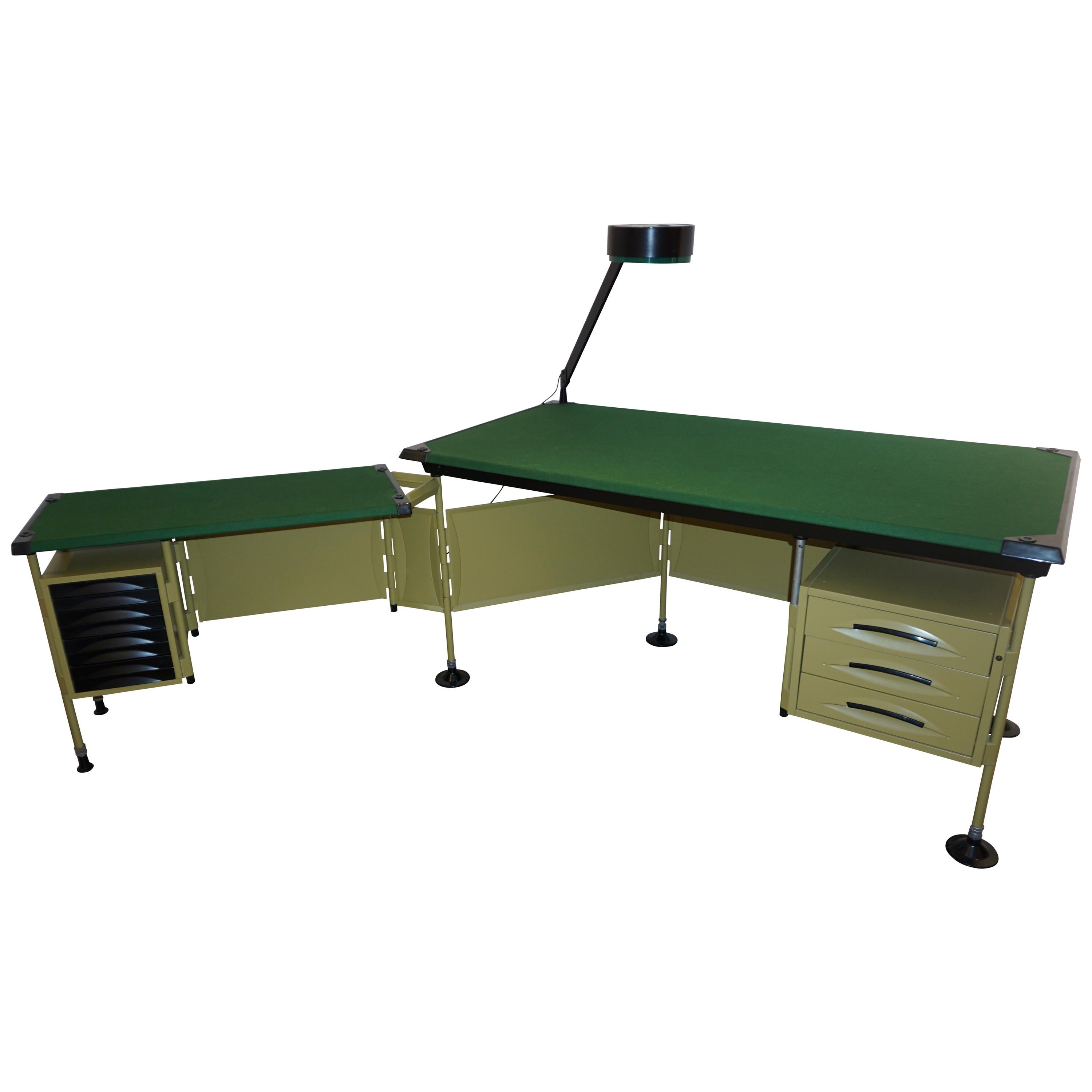 BBPR for Olivetti 1960 Green Modernist Desk with Black Accents and Side Bureau