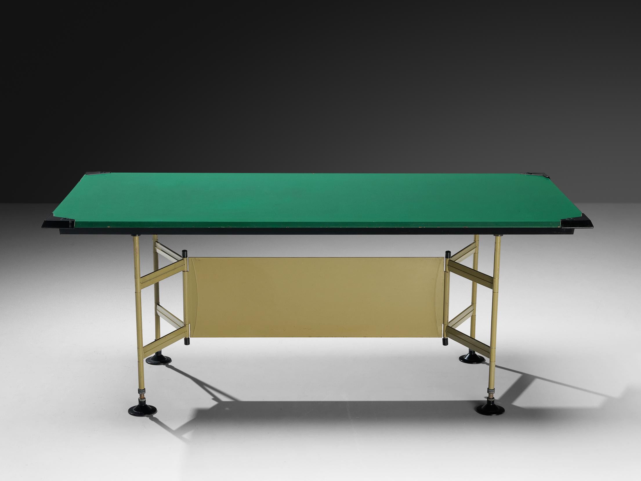 Studio BBPR for Olivetti, 'Spazio' dining tables, coated steel, plastic, vinyl, Italy, design 1959/60, production 1960s 

In 1954, Olivetti, the Italian office equipment manufacturer, hired BBPR to design their New York showroom on Fifth Avenue and