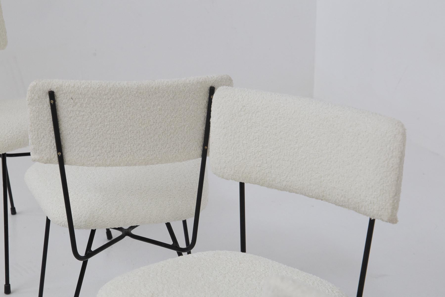 Mid-Century Modern BBPR Important Vintage Iron and Bouclé Chairs