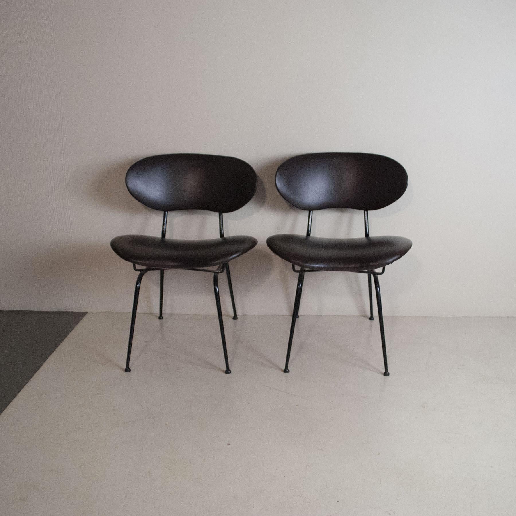 Leather BBPR in the style Italian midcentury set of two chairs from the sixties