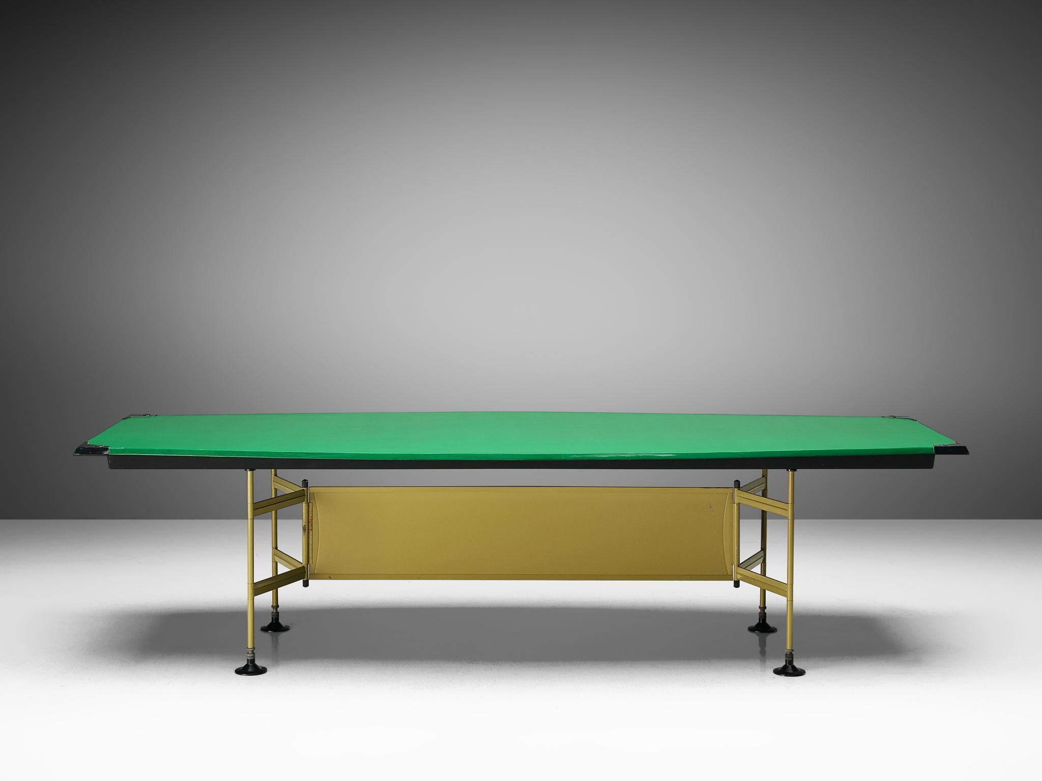 Studio BBPR, conference table, metal, plastic, leatherette and steel, Italy, 1960s

A large dining or work table designed by Studio BBPR. The table is part of the 'Spazio' series, a line the studio designed for the manufacturer Olivetti. The table