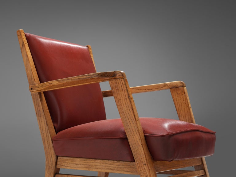 Mid-Century Modern BBPR Lounge Chair in Burgundy Leatherette For Sale