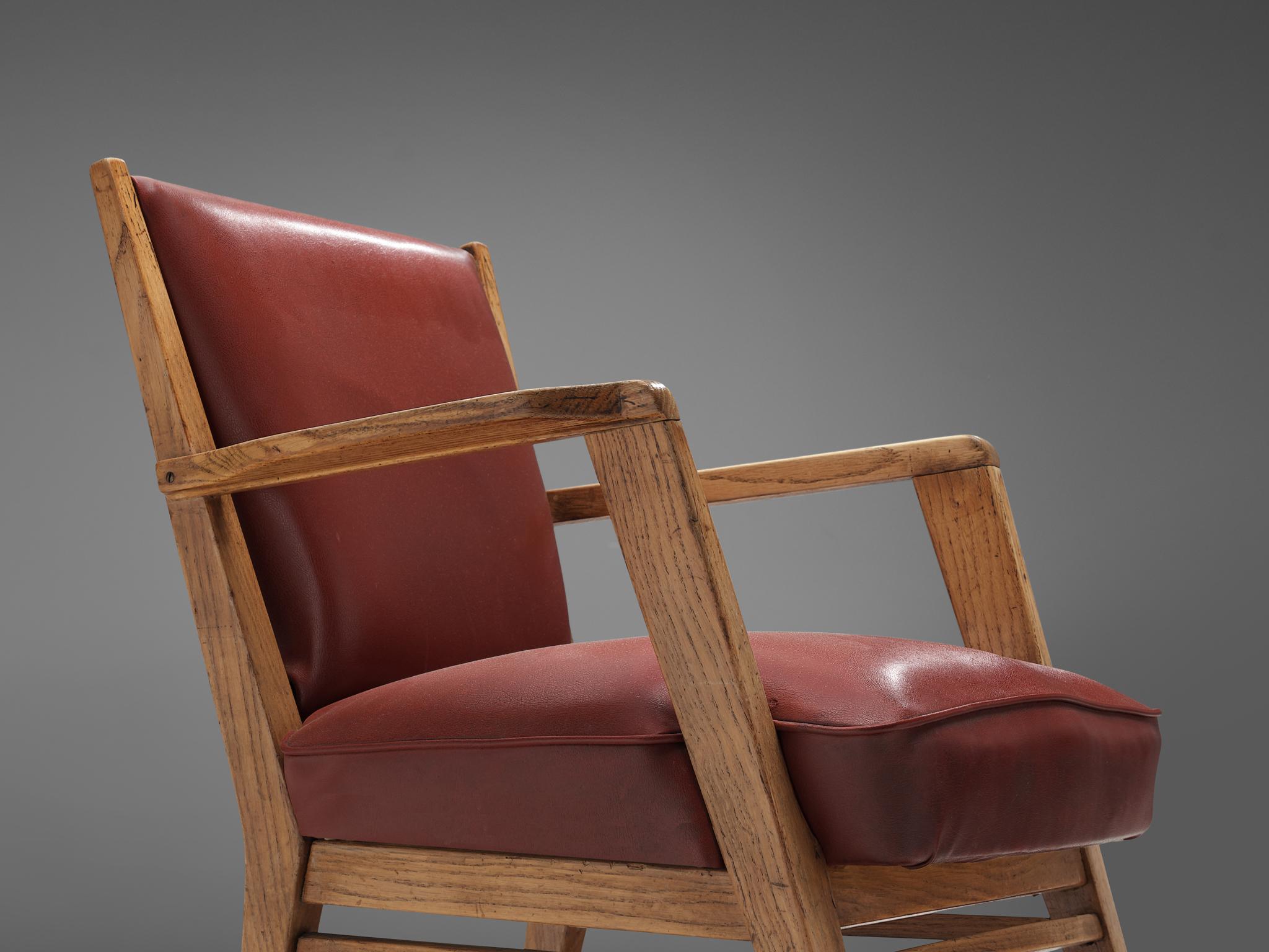 Italian BBPR Lounge Chair in Burgundy Leatherette  For Sale