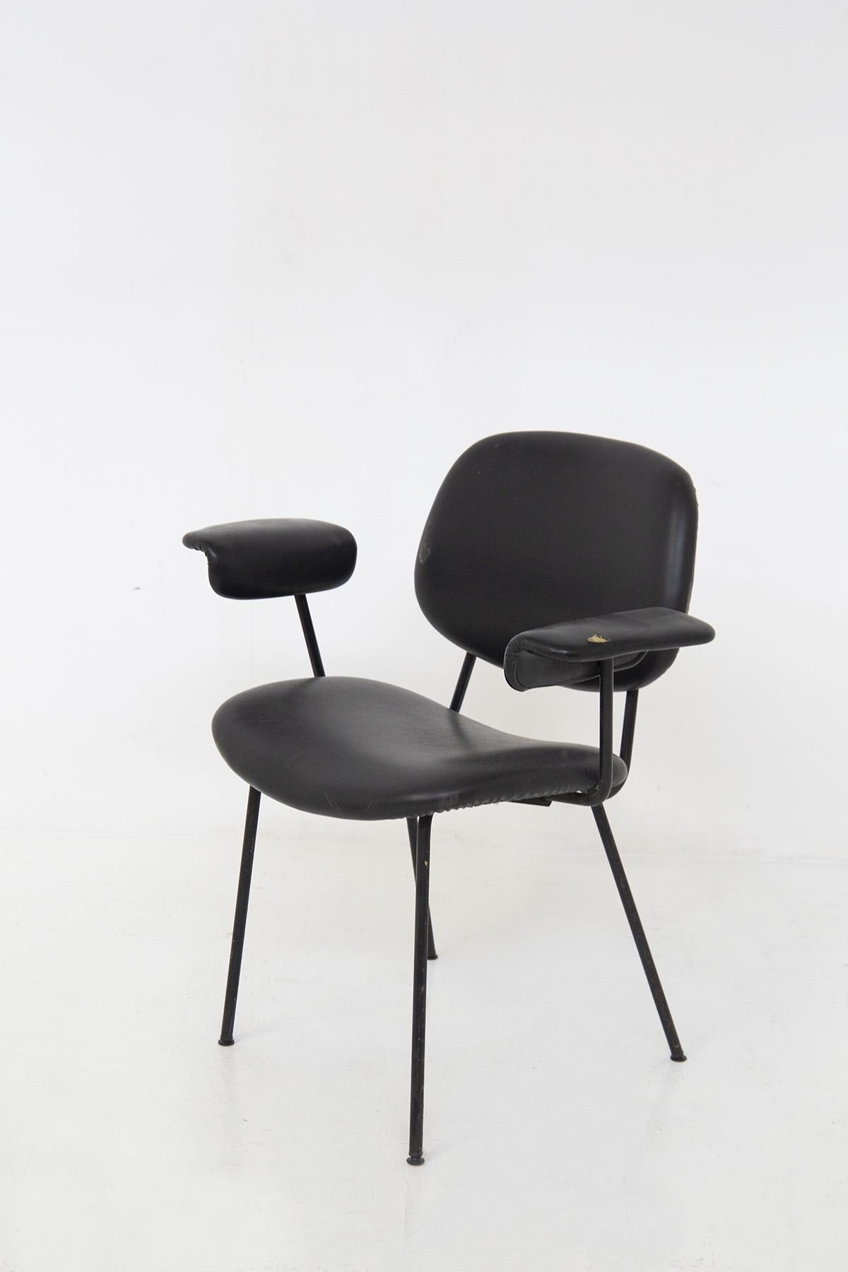 Mid-Century Modern BBPR Office Chairs for Olivetti in Black Leather