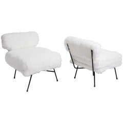BBPR Pair of "Elettra" Lounge Chairs in Lamb Fur
