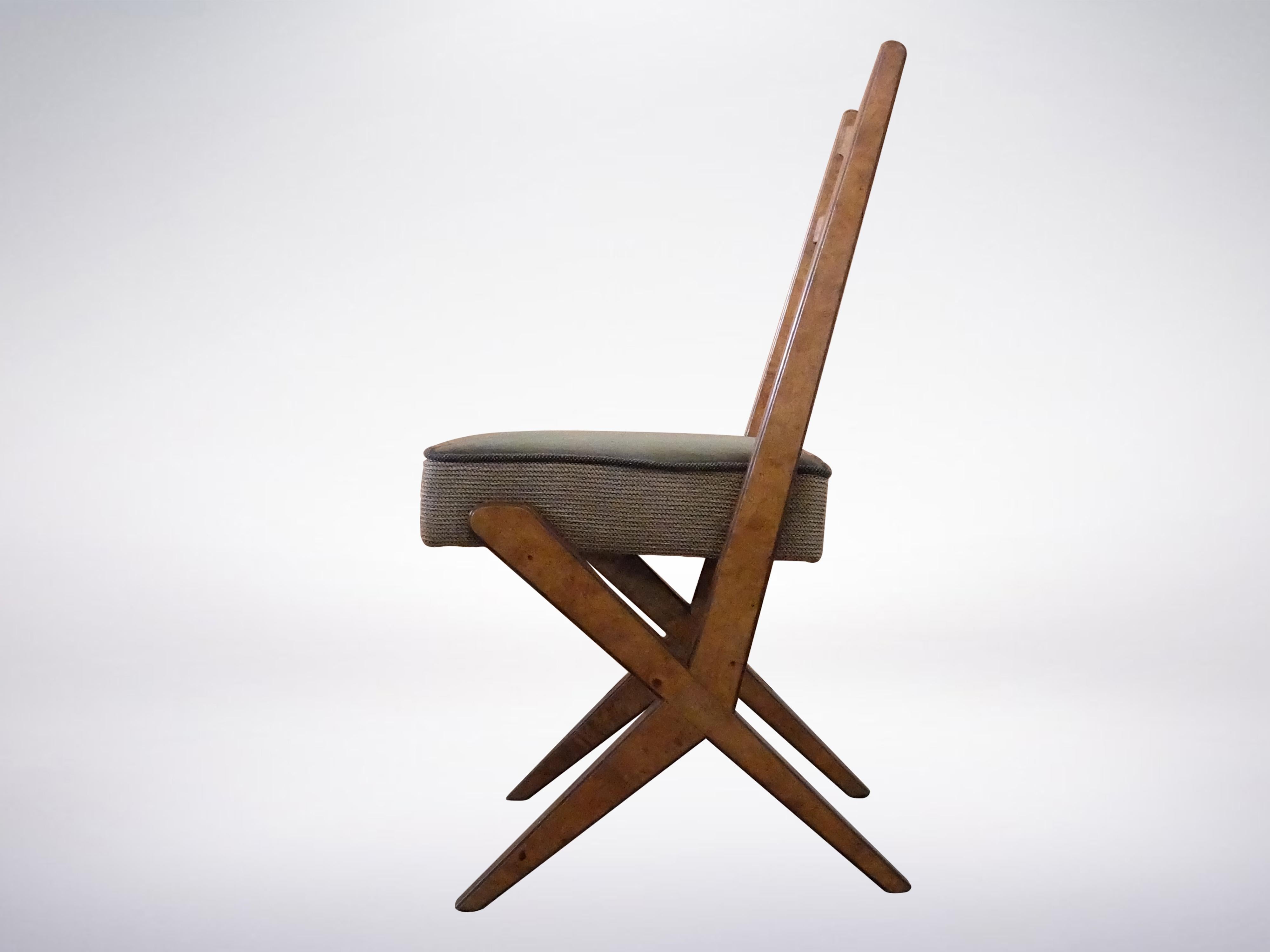 Mid-Century Modern BBPR, ensemble rare de 3 chaises italiennes modernes du milieu du siècle en bois et velours, 1948 en vente