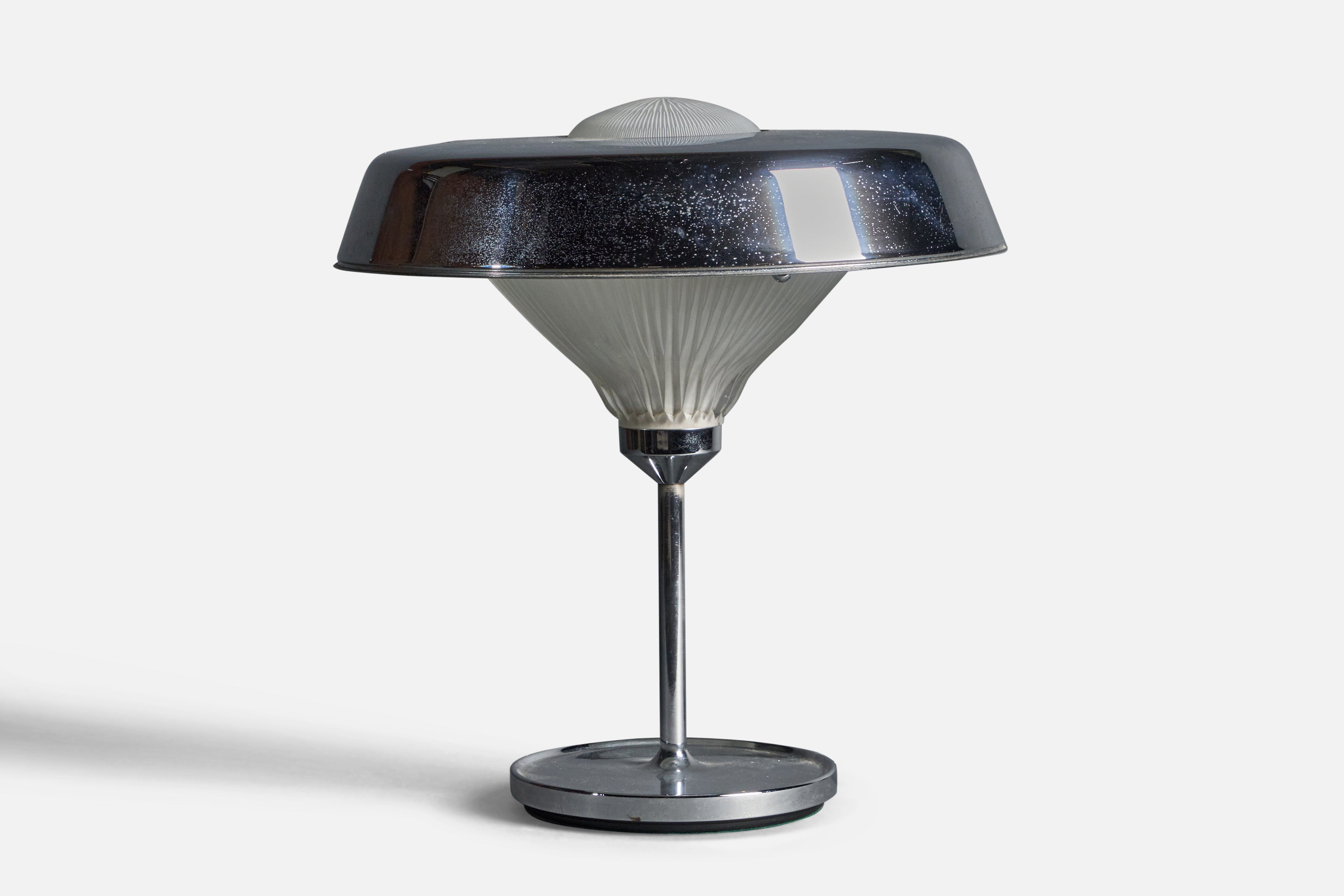 Bbpr, Lampada da tavolo "Ro", metallo cromato, vetro, Artemide, Italia, 1970