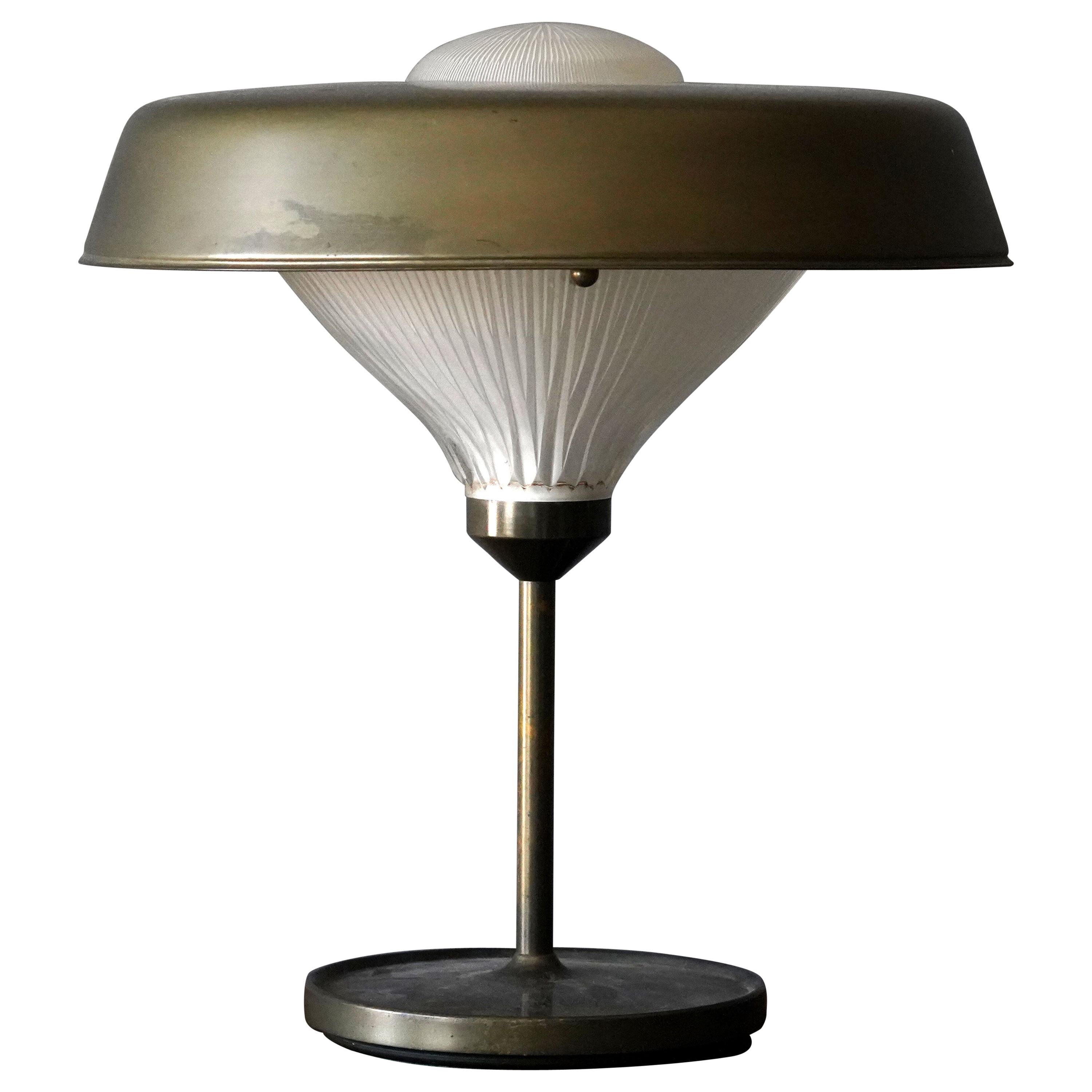 Bbpr, "Ro" Table Lamp, Patinated metal, Glass, Artemide, Italy, 1970