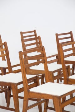 Bbpr Attr. to Set of 12 Wooden Mid-Century Chairs in Bouclé