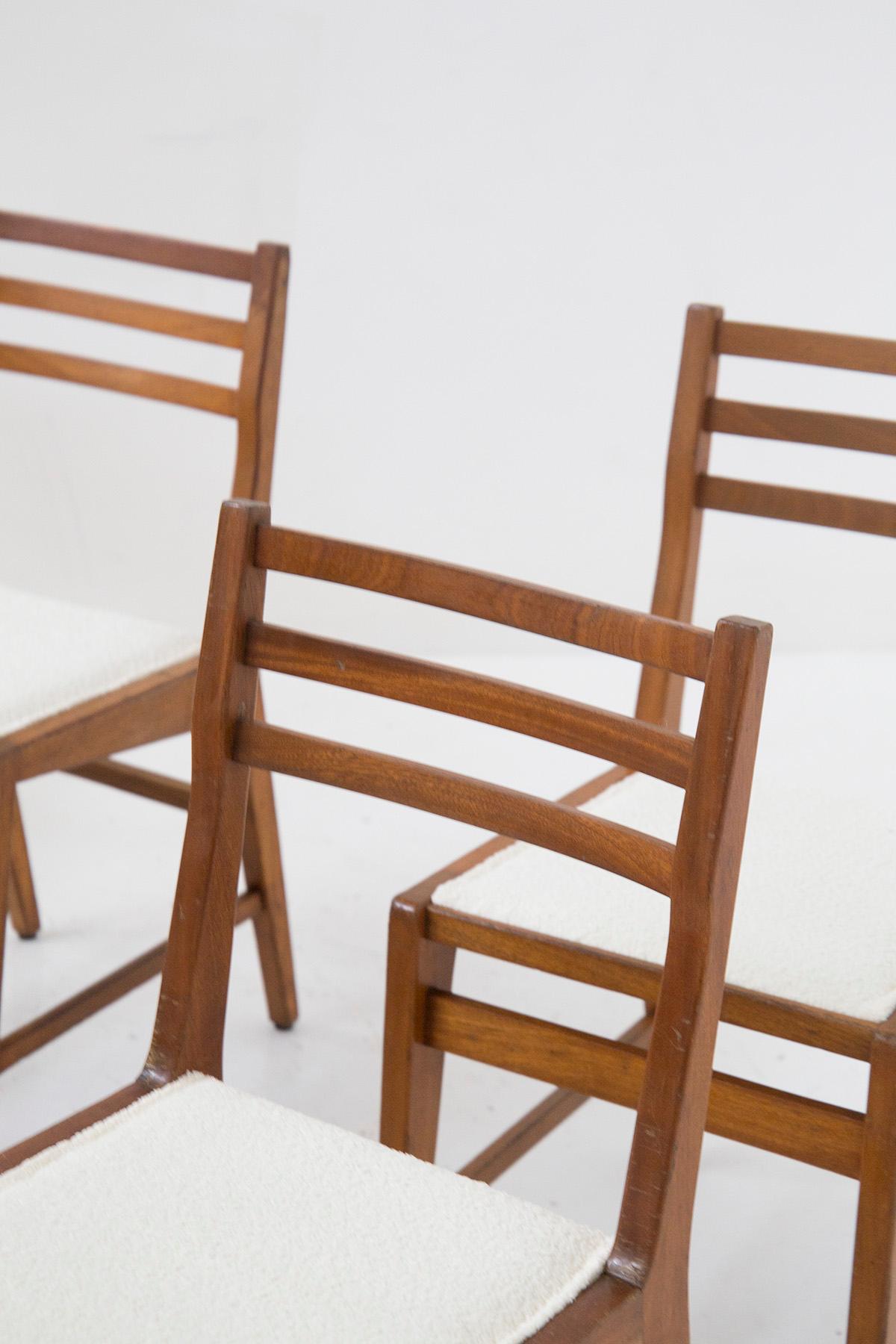 Italian Bbpr Set of 12 Wooden Mid-Century Chairs in Bouclé For Sale