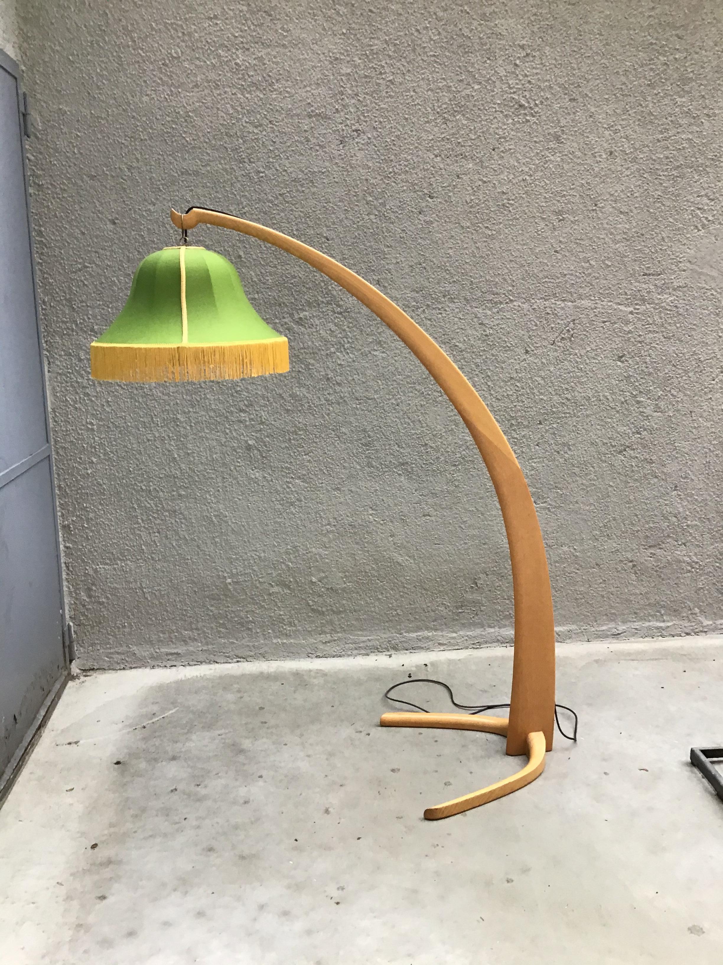 BBPR “Stile” floor lamp 1950 wood fabric lampshade 1950 brass, Italy.
