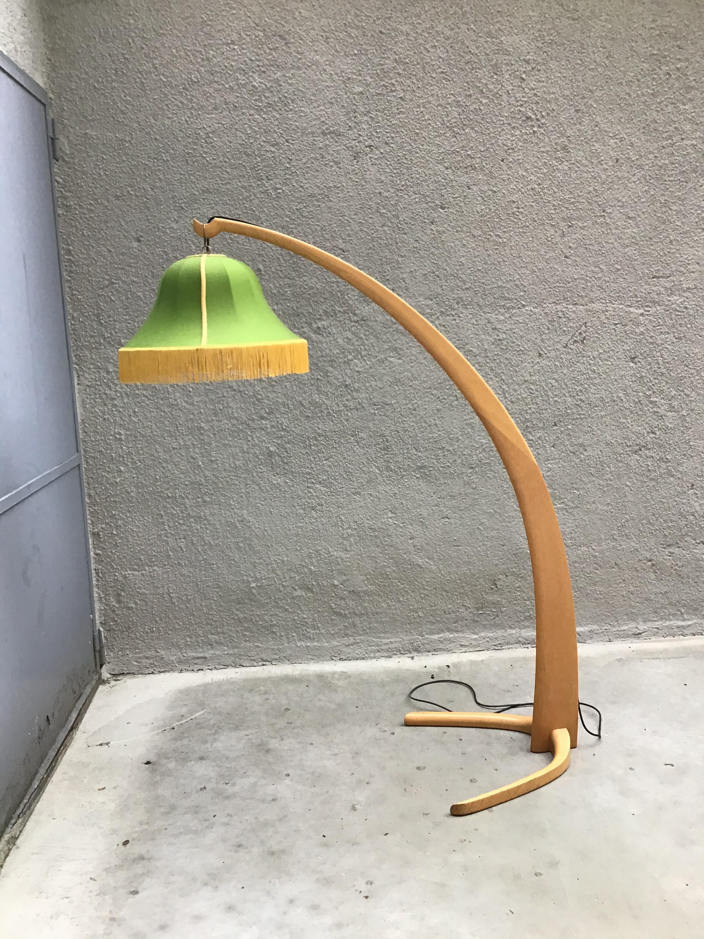 Italian BBPR “Stile” Floor Lamp 1950 Wood Fabric Lampshade 1950 Brass, Italy For Sale